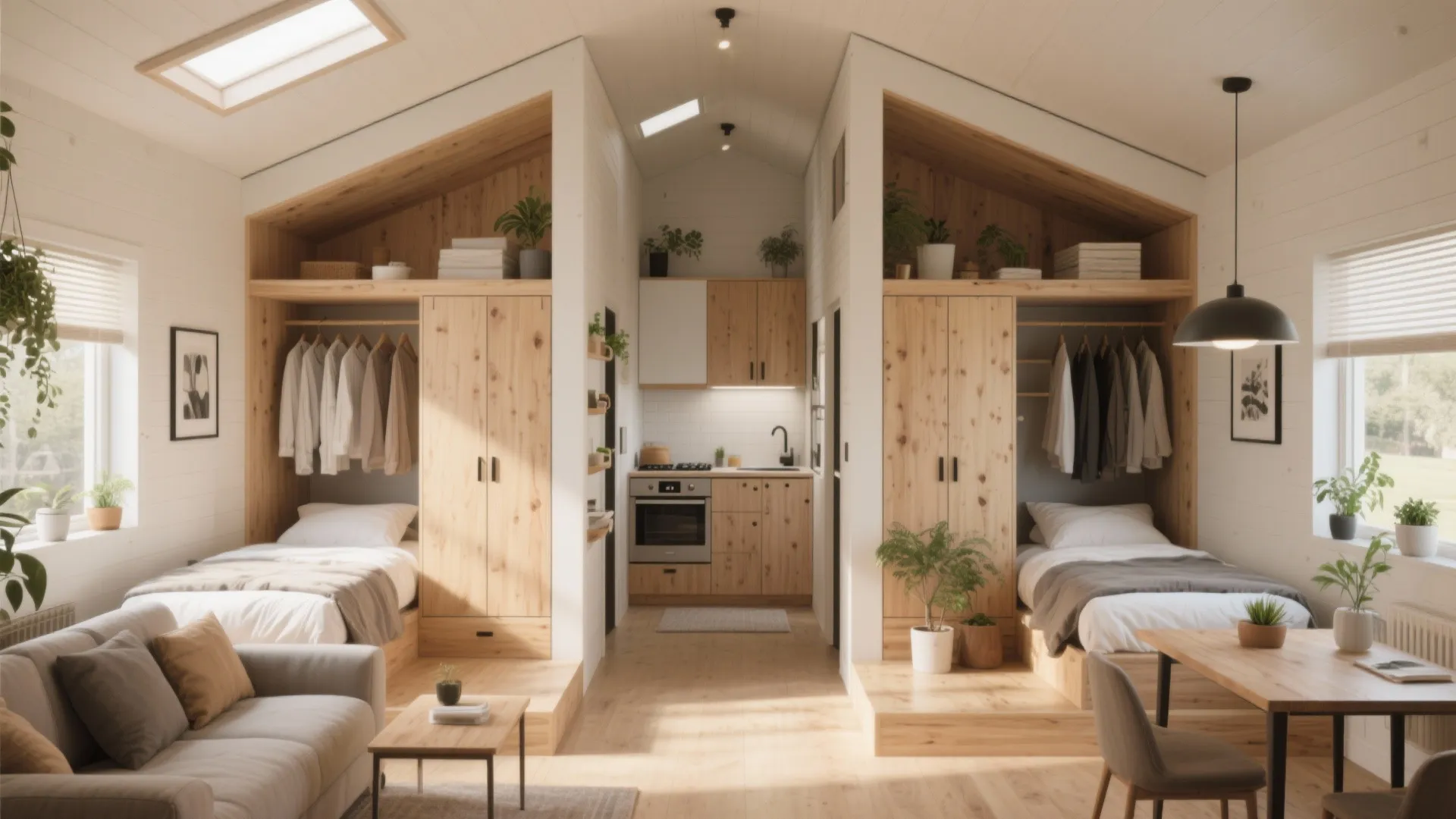 1. Split-bedroom layout with a central living hub