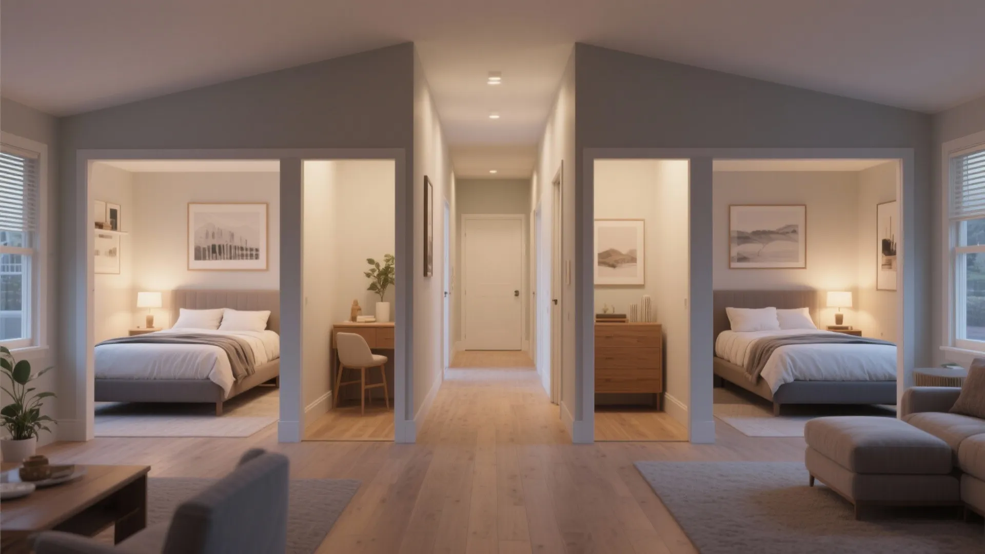 2. Split-bedroom layout for family privacy