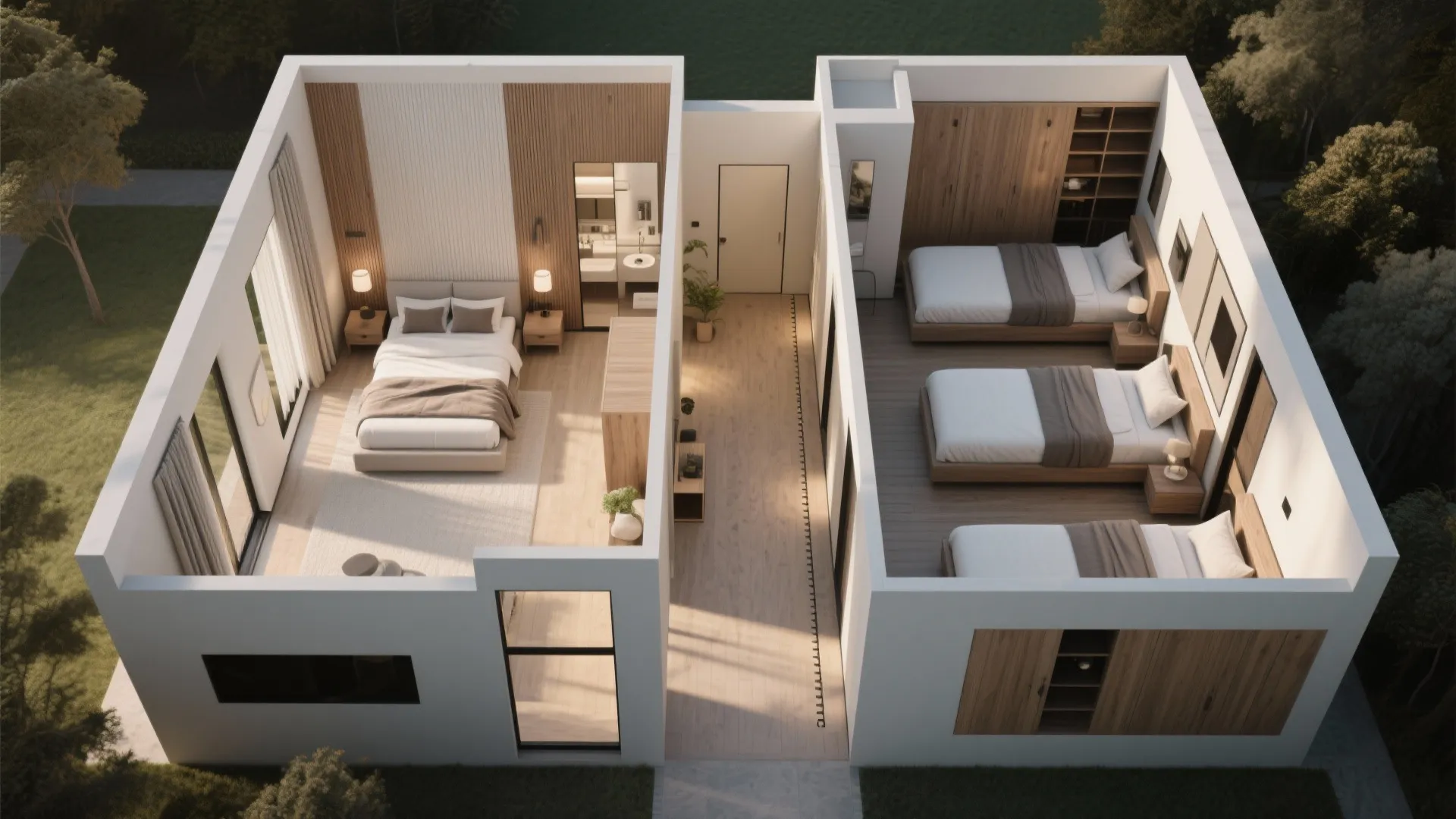 Split-bedroom plan for privacy