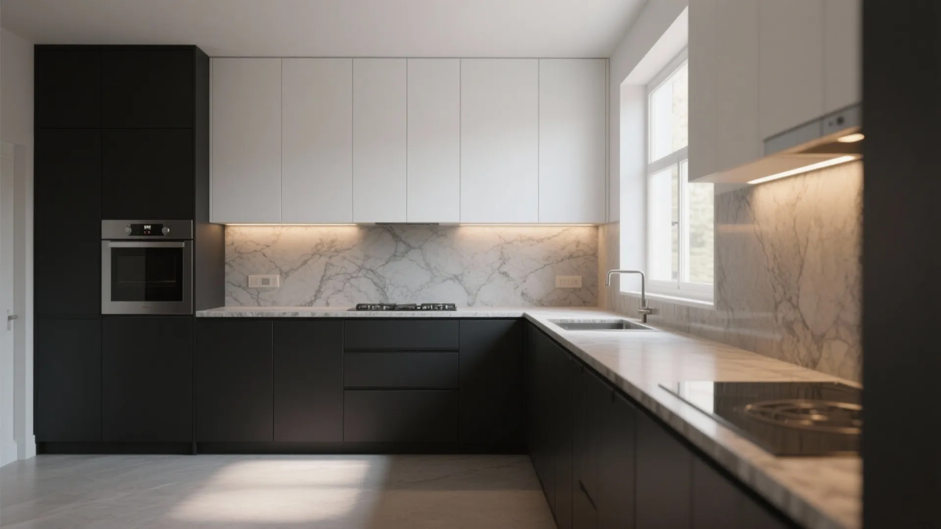 1. Split cabinetry: dark base, light uppers