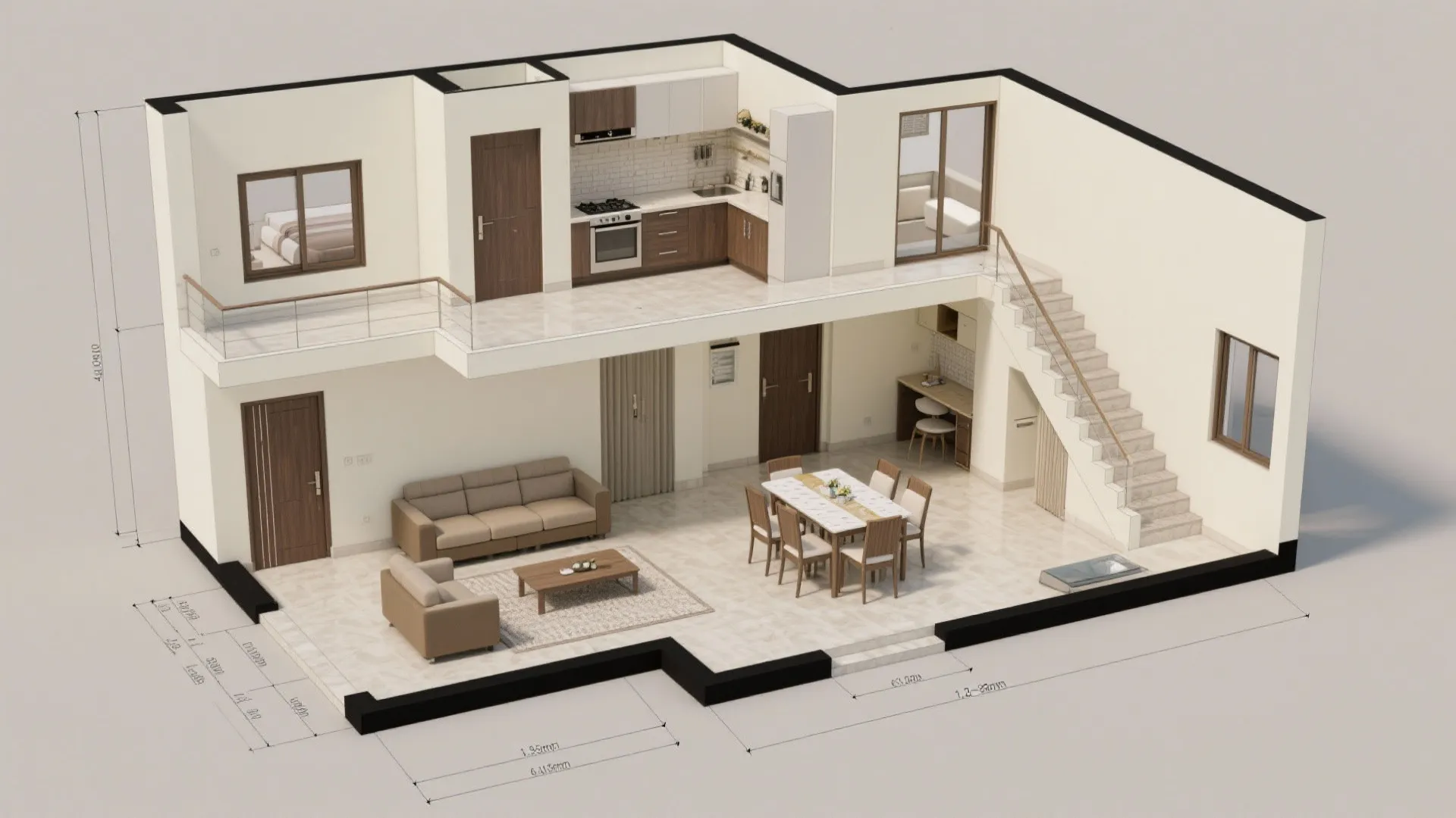 Split Level Atrium 3BHK Two-Floor Plan: Future-Ready Residential Interface