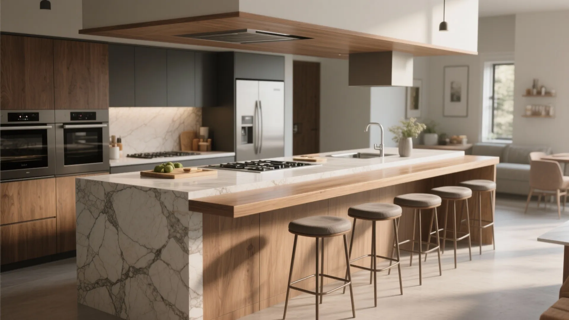 5. Split-Level Island: Seating, Prep, and a Raised Bar