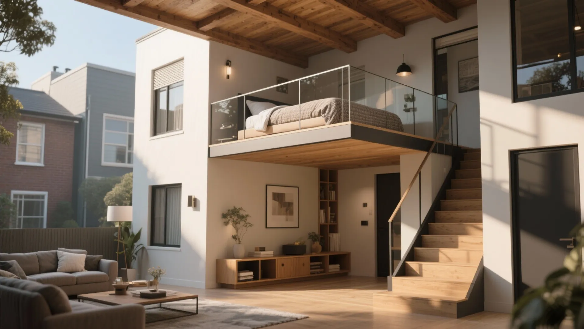 2. Split-level townhouse with mezzanine bedroom