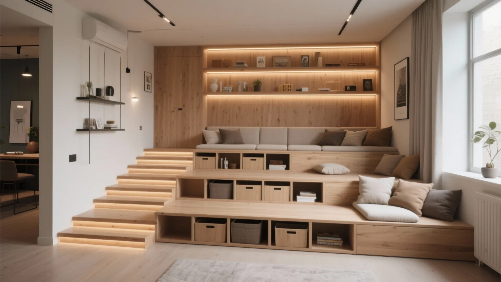 5. Split-level steps that double as seating and storage