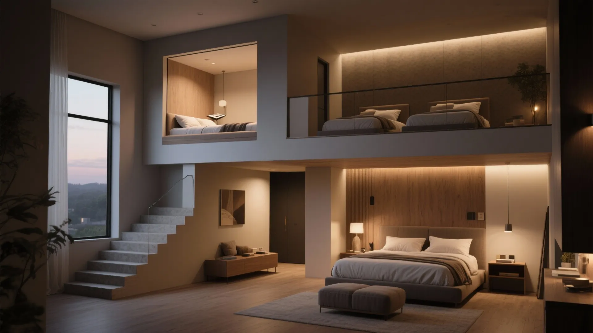 Split-level master suite for privacy