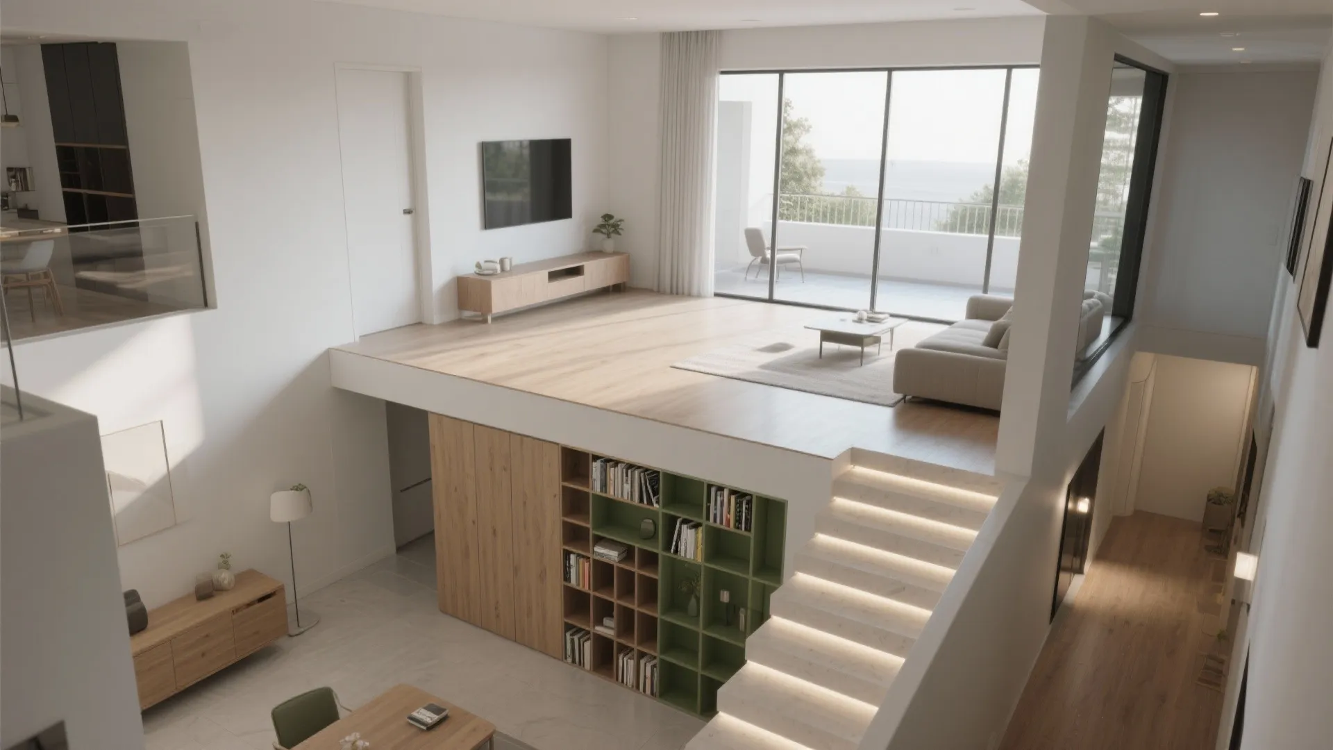 Split-level living to pull balcony light deep inside