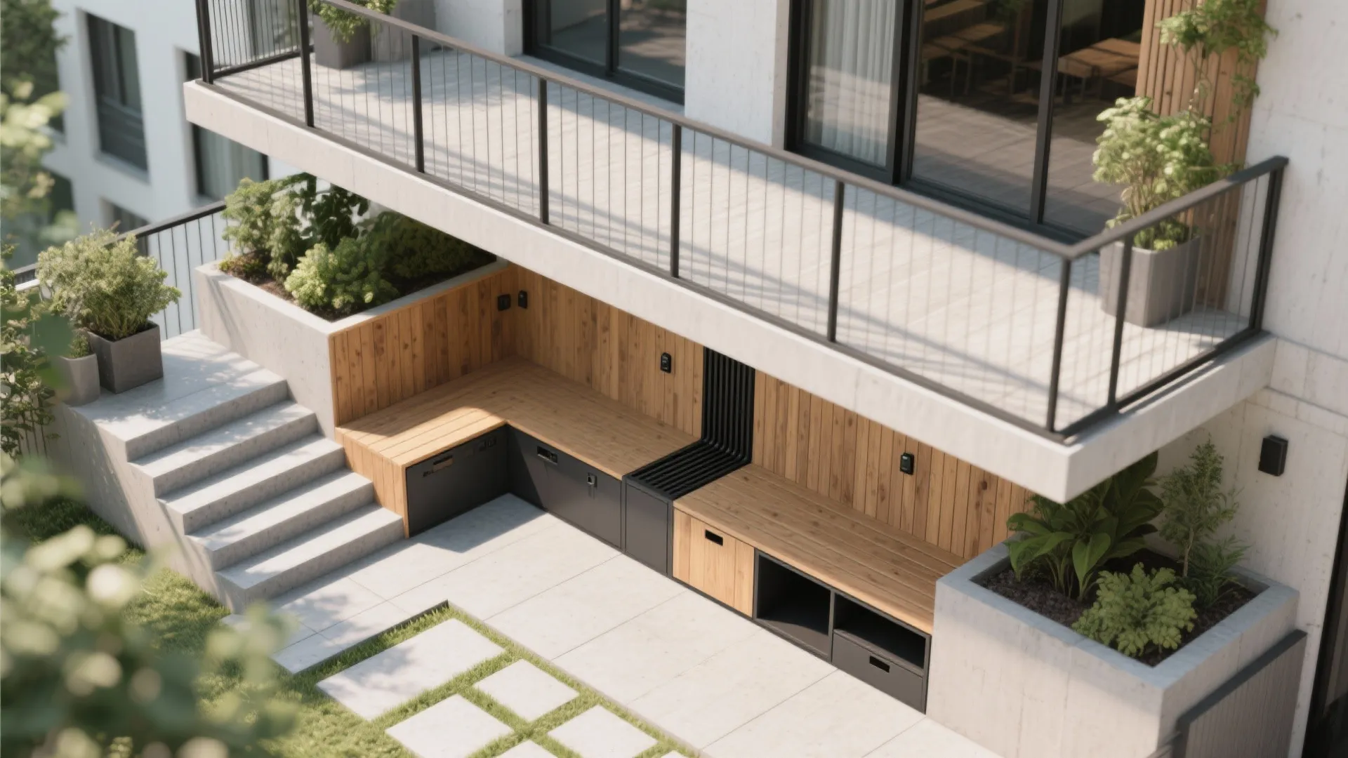 Split-level seating that bridges both floors