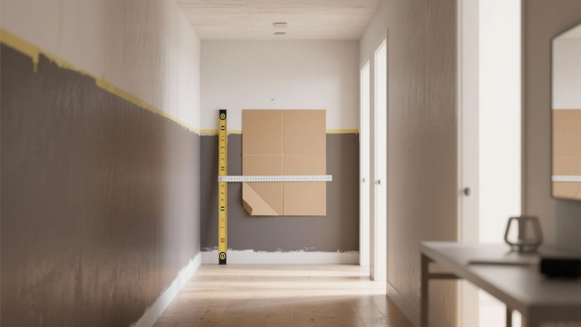 2. Two-tone split wall to visually widen the room