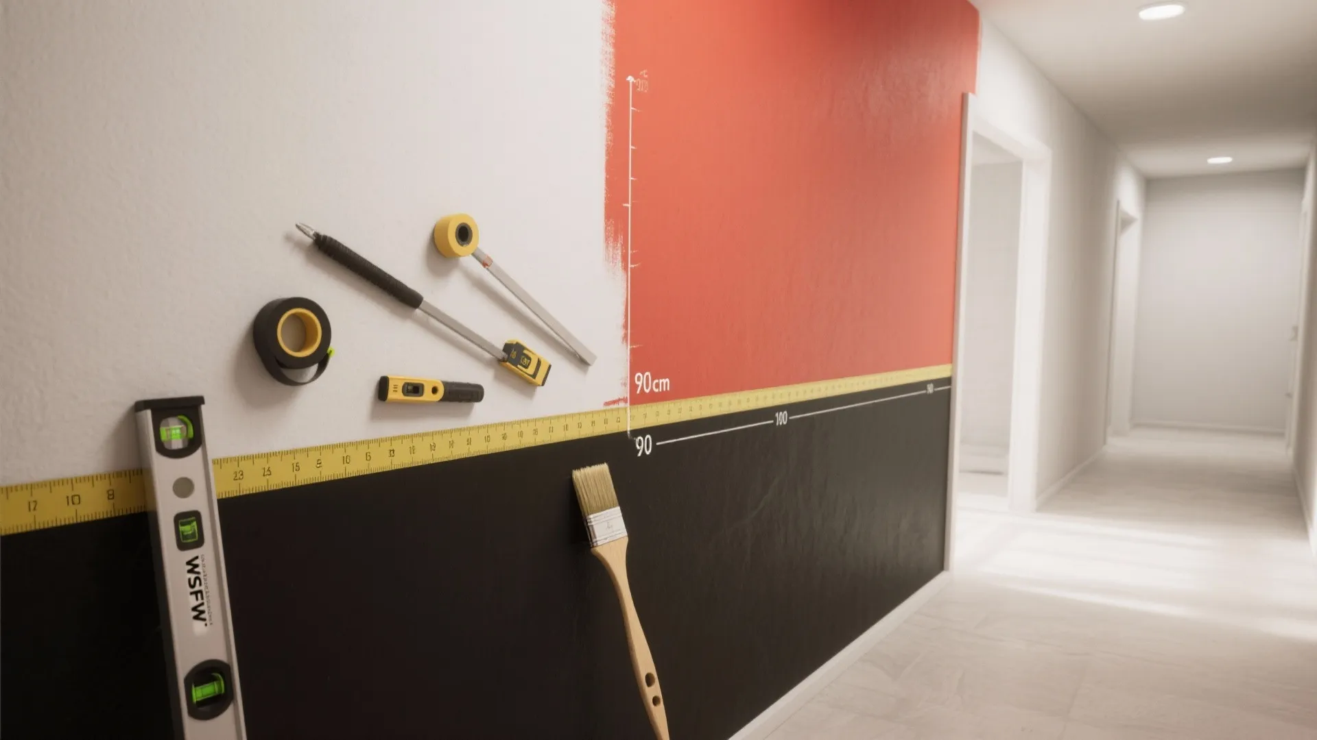 Two-Tone Split Wall: Black Below, Red Above