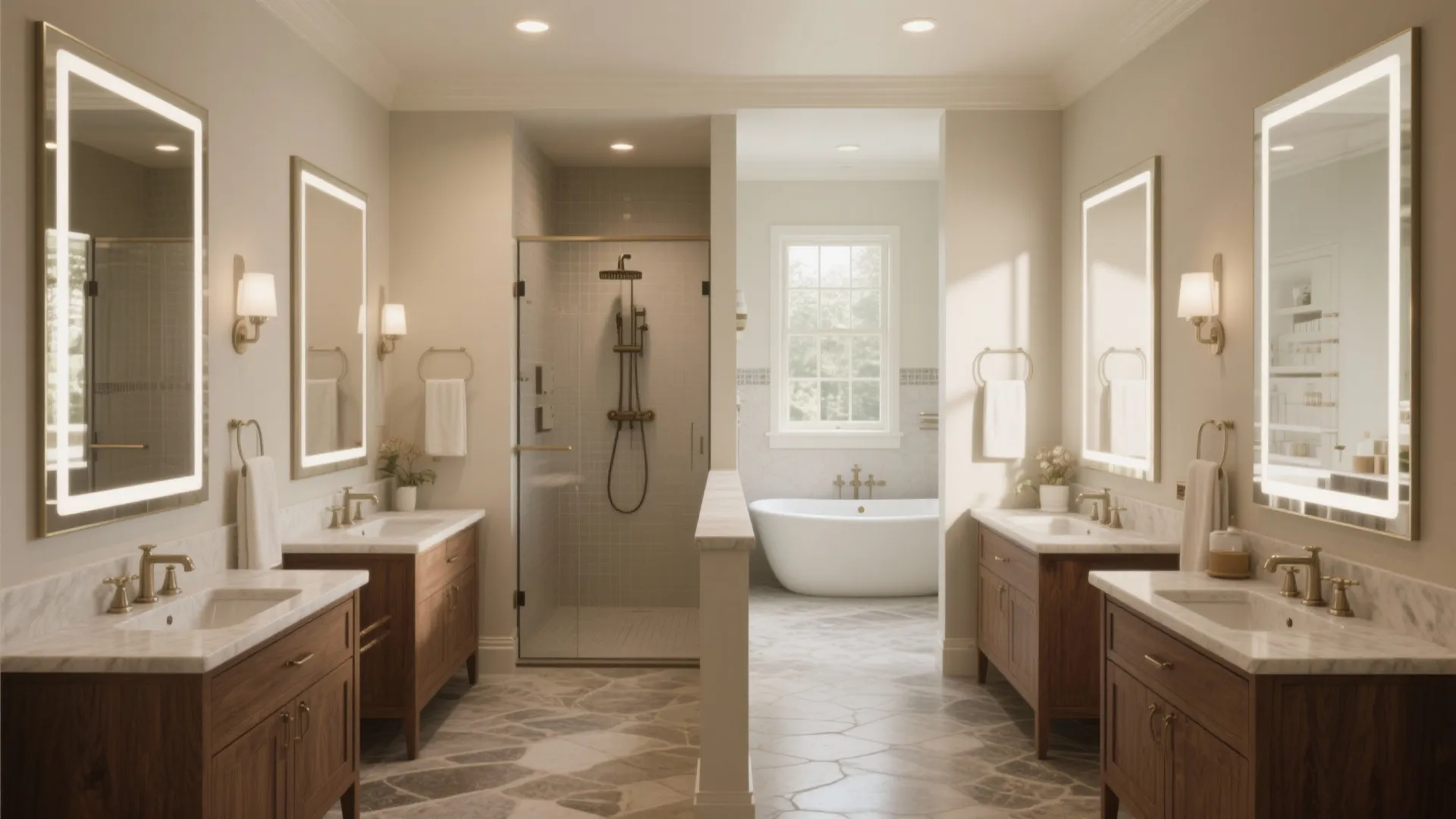 1. Classic split wet/dry with double vanity