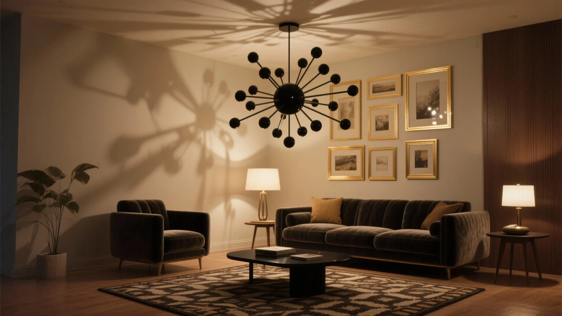 2. Black multi-arm midcentury sputnik