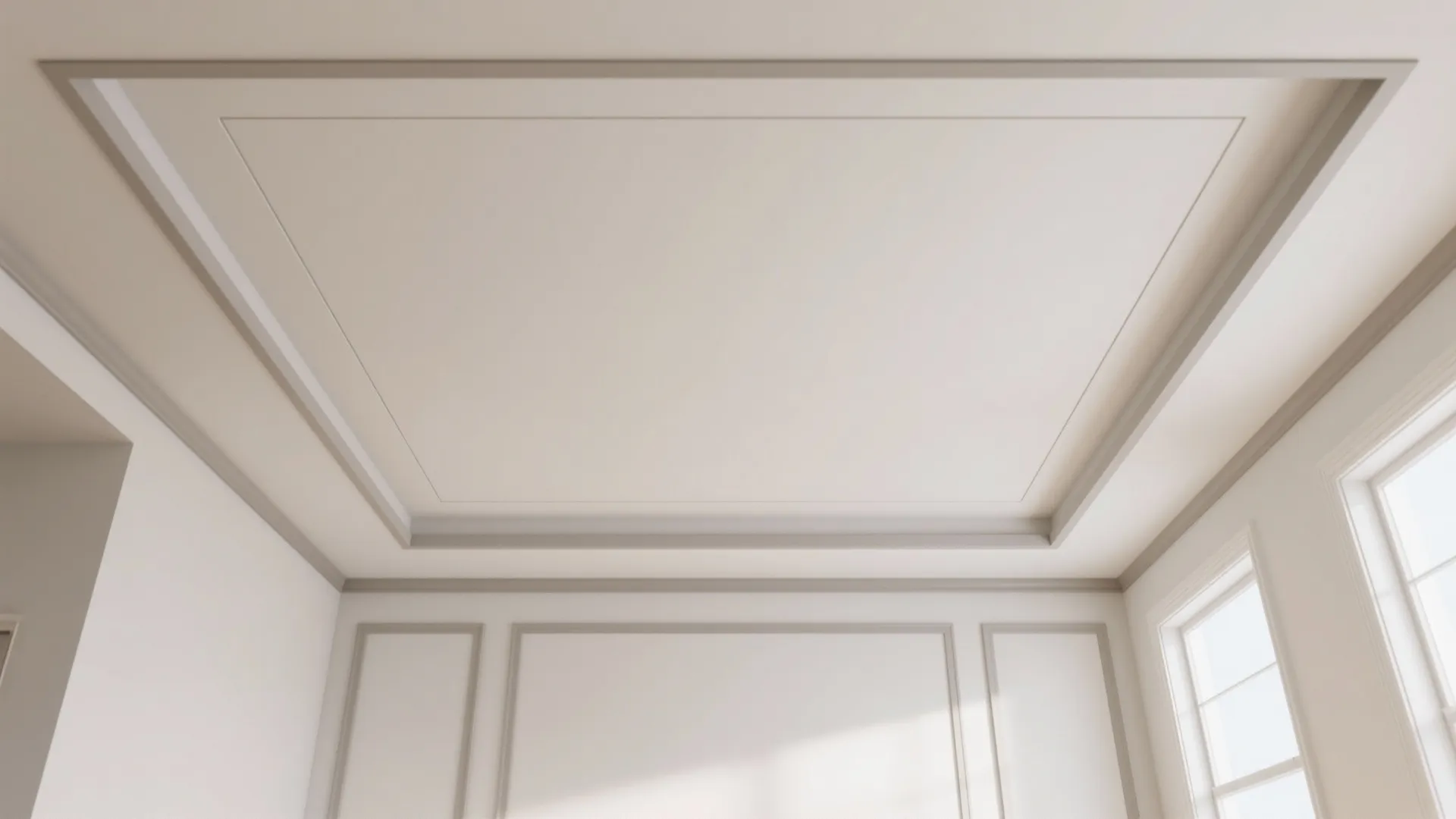 Square hall ceiling with a slim POP border framing a flat white plane.