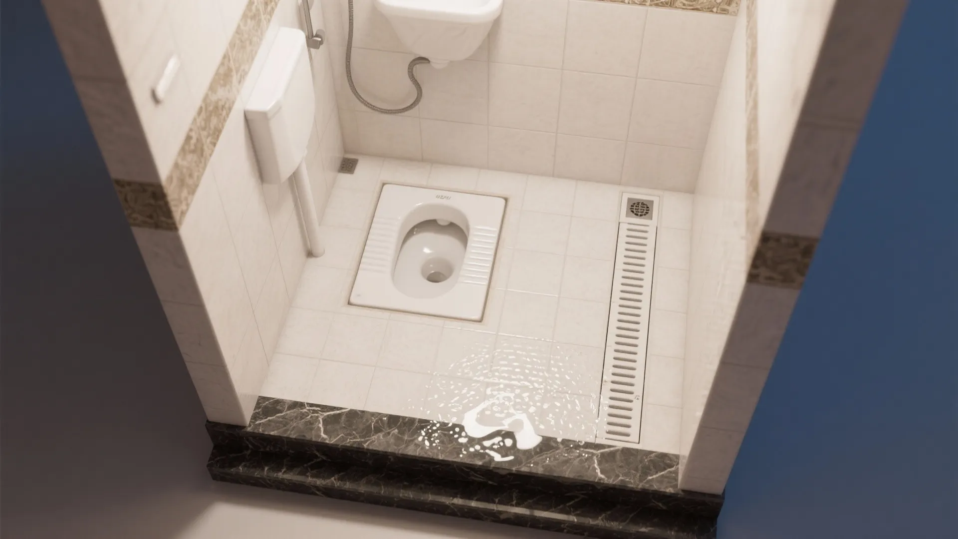 Squat pan ergonomics, drainage slope, and anti-skid tile choices