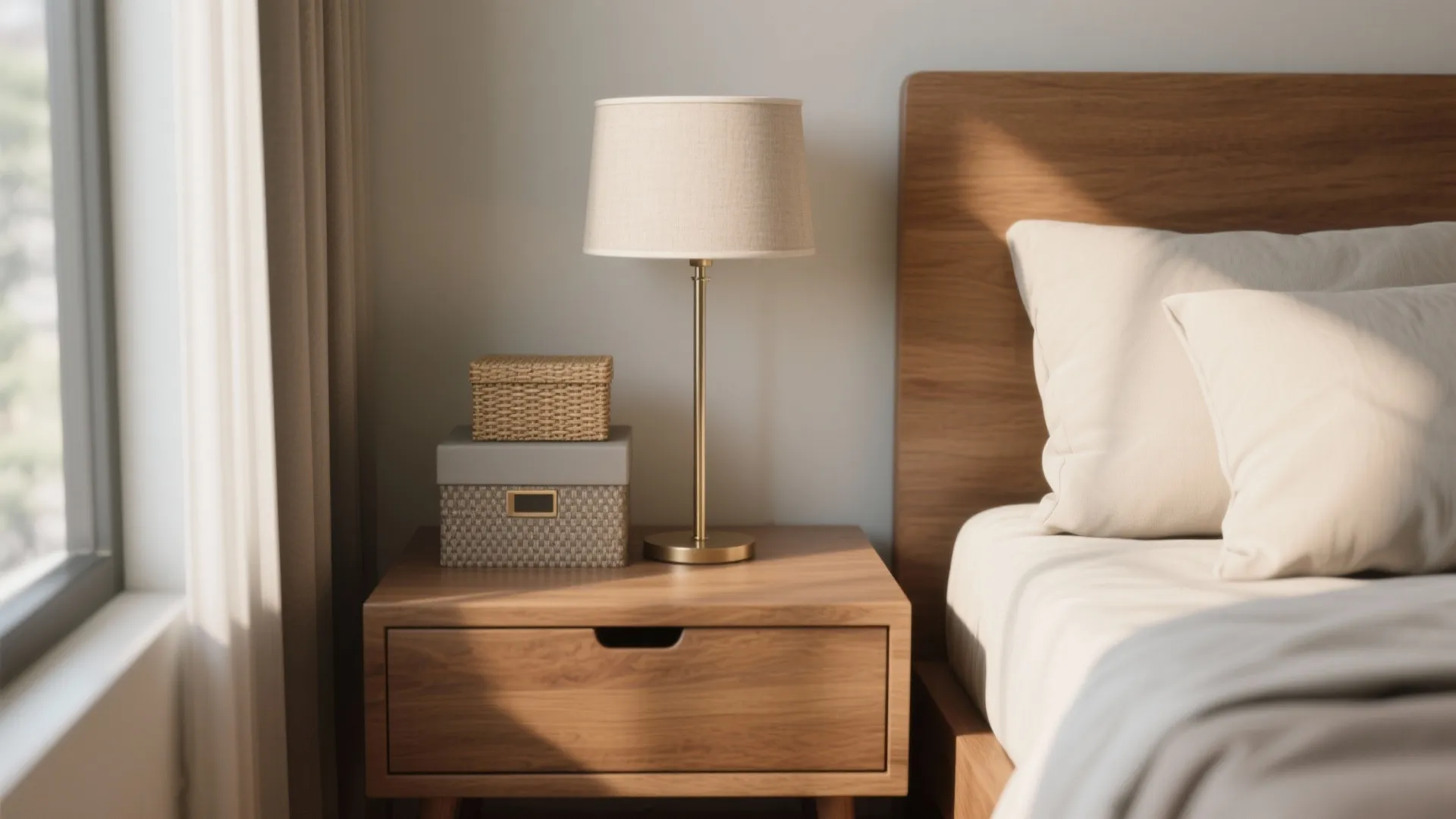 3. Play with height: stack boxes and a slim lamp