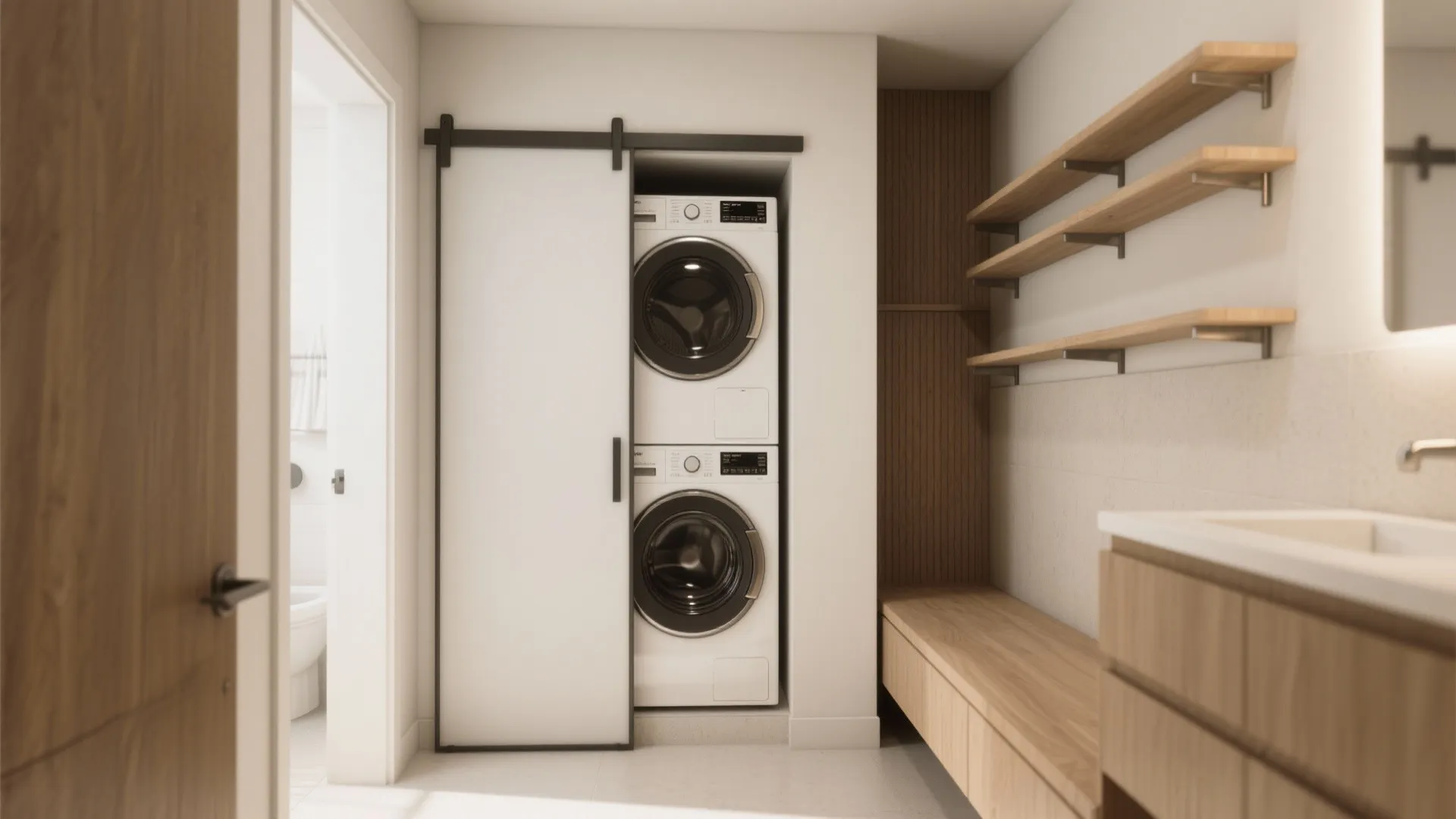 1. Stack and Hide: The Laundry Closet with a Sliding Door