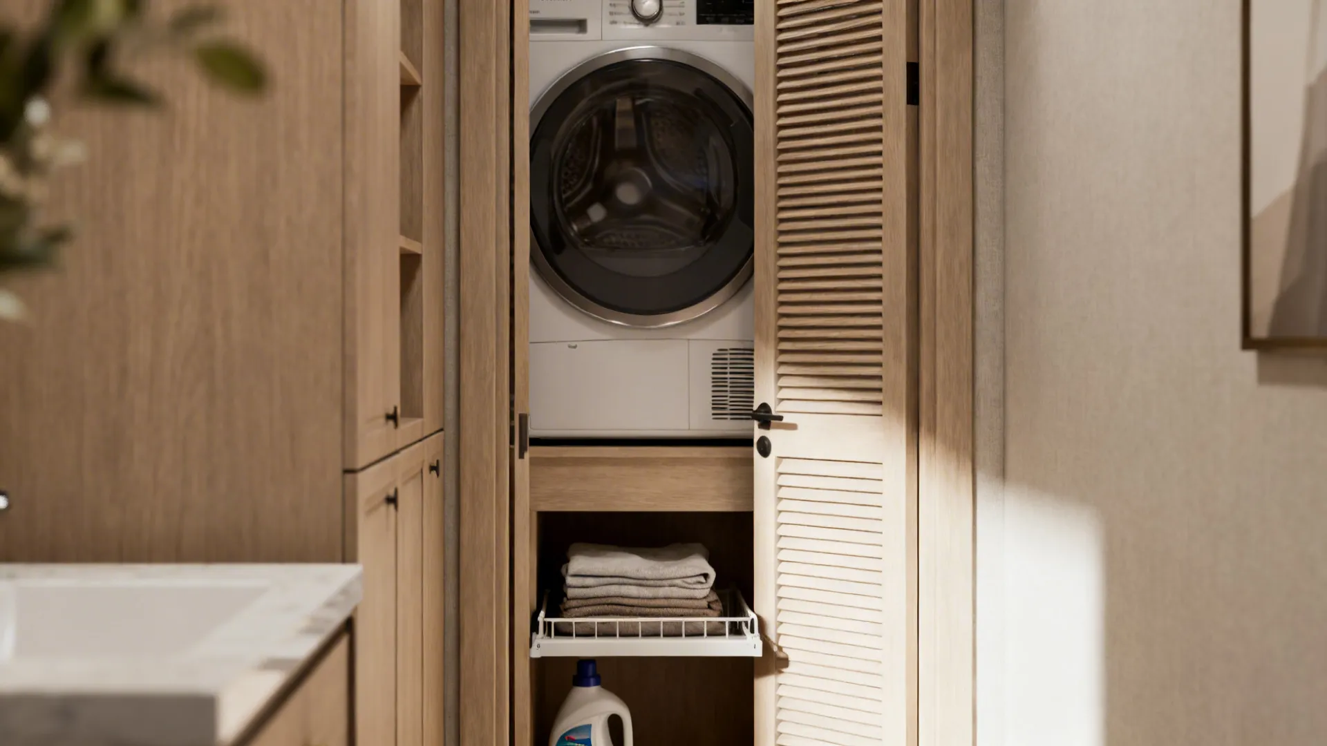 1. Stack and Hide — Vertical Stack with Door