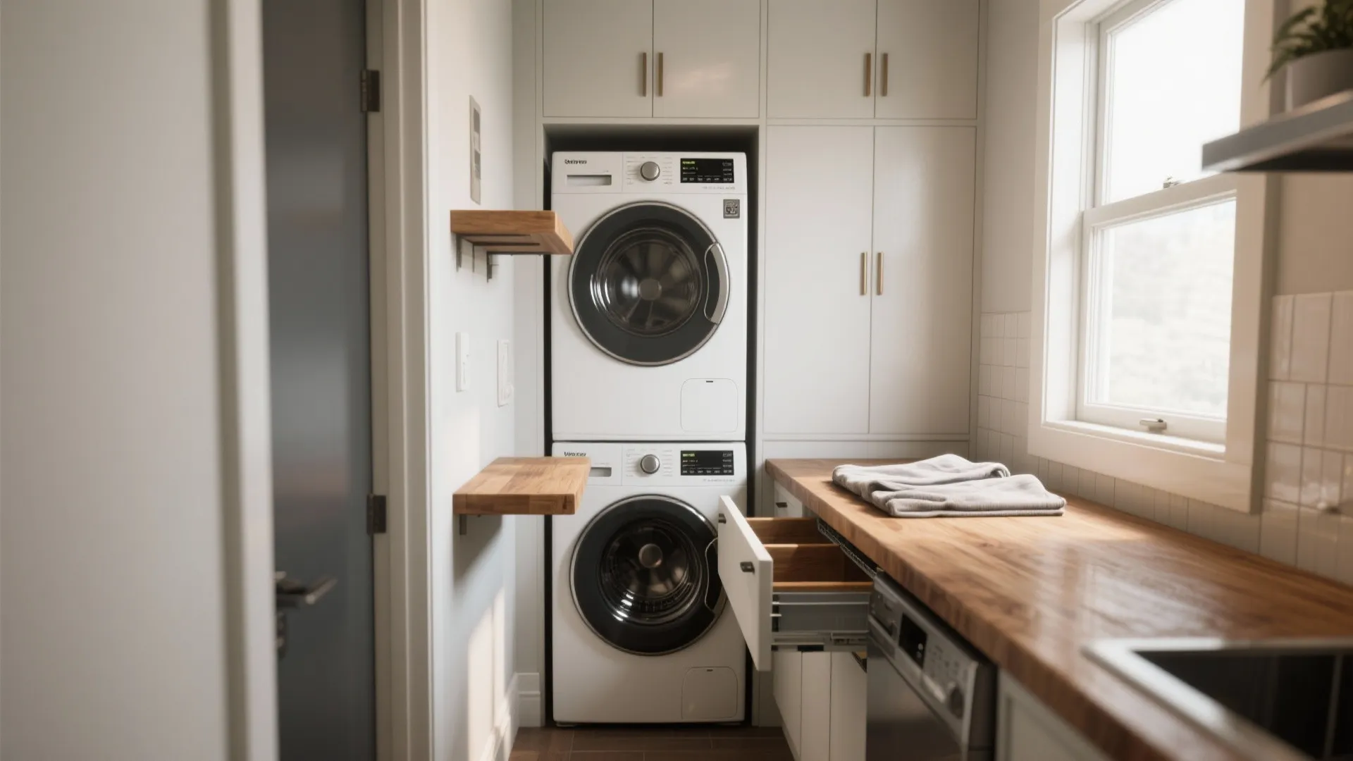 1. Stack & Slide: Vertical Stacking with Pull-Out Surfaces