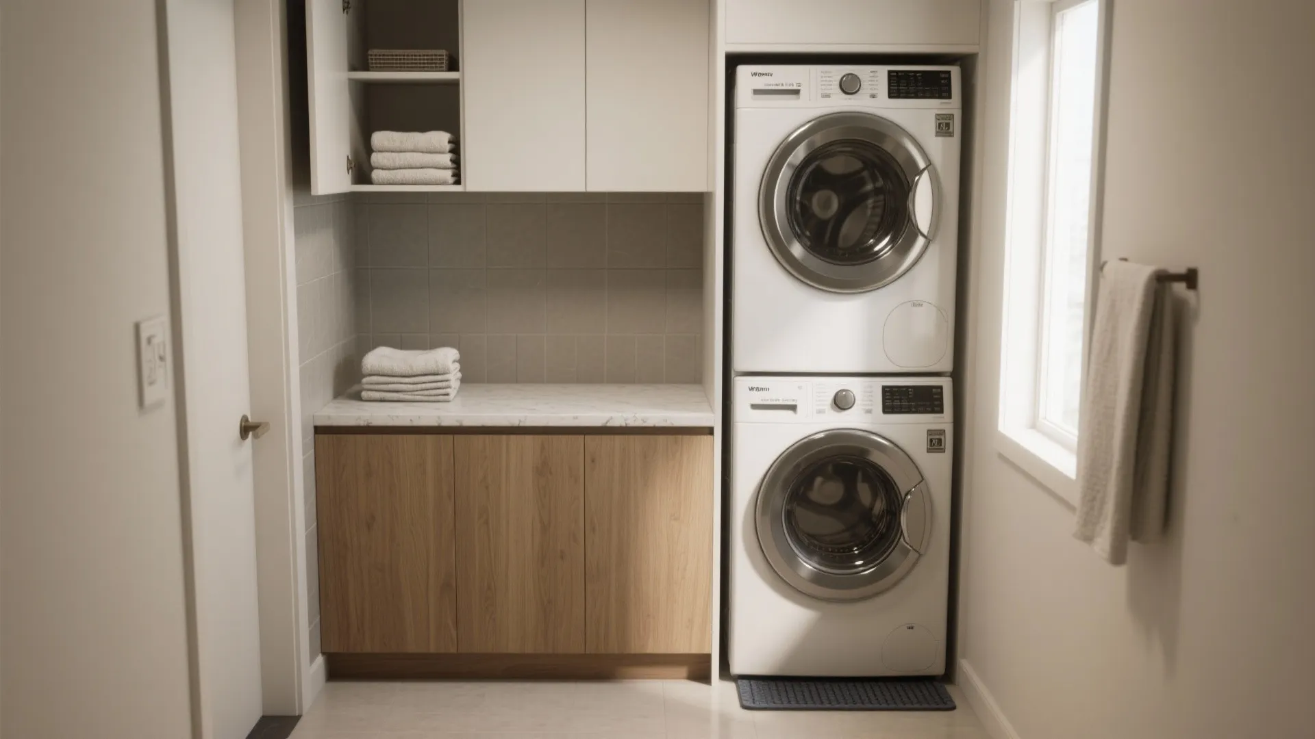 Stack and Slip: Vertical Laundry with Folding Counter