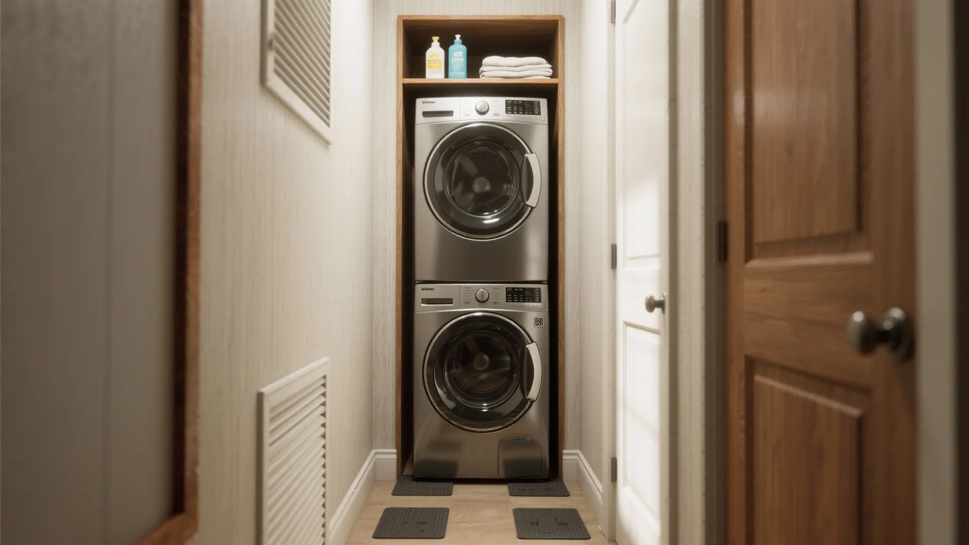 1. Stack a washer and dryer in a shallow closet