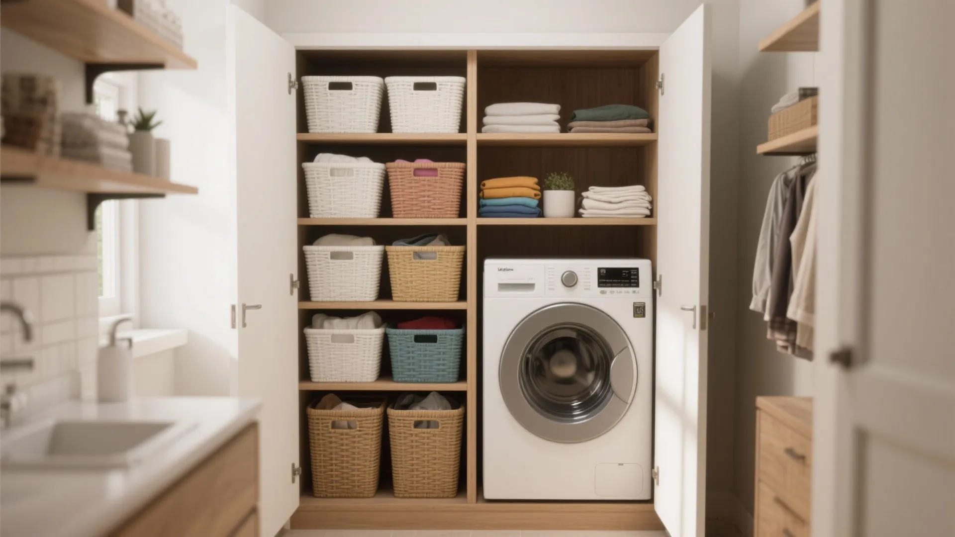 2. Stackable modular baskets — flexible and tidy