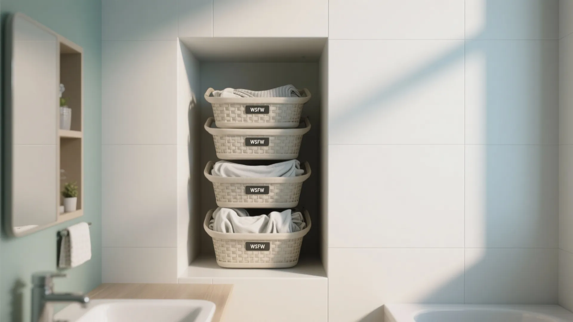 9. Stackable Baskets in a Niche