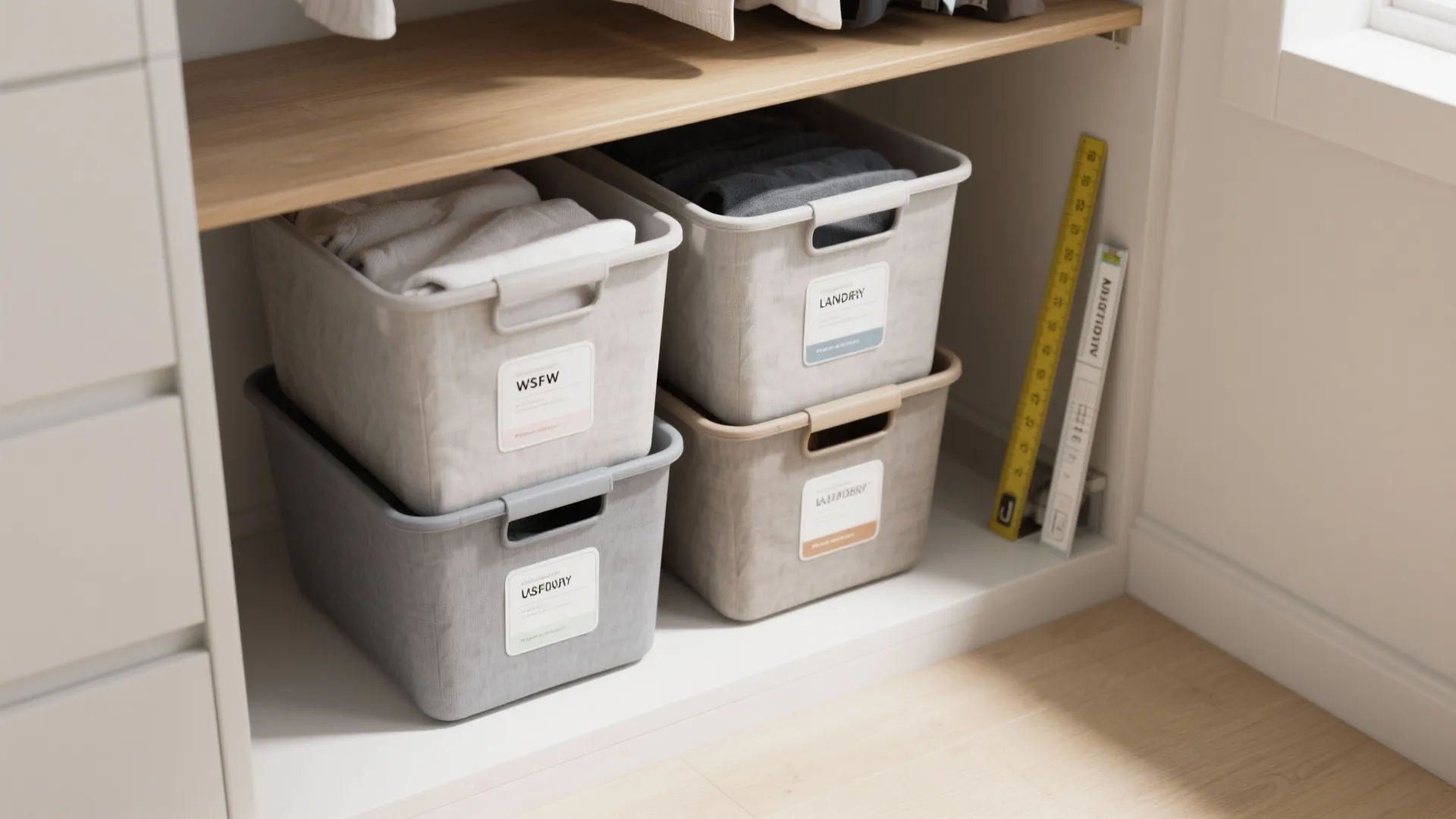 4. Stackable Bins in a Closet Nook