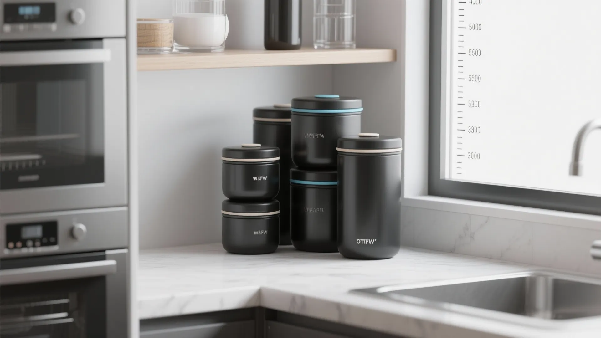 2. Stackable black canisters to save vertical space