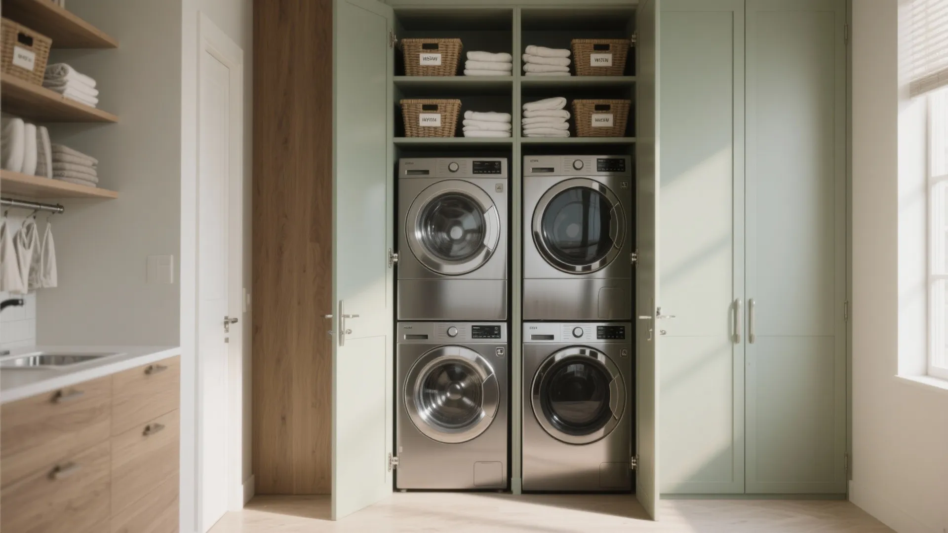 1. Stackables inside a tall cabinet