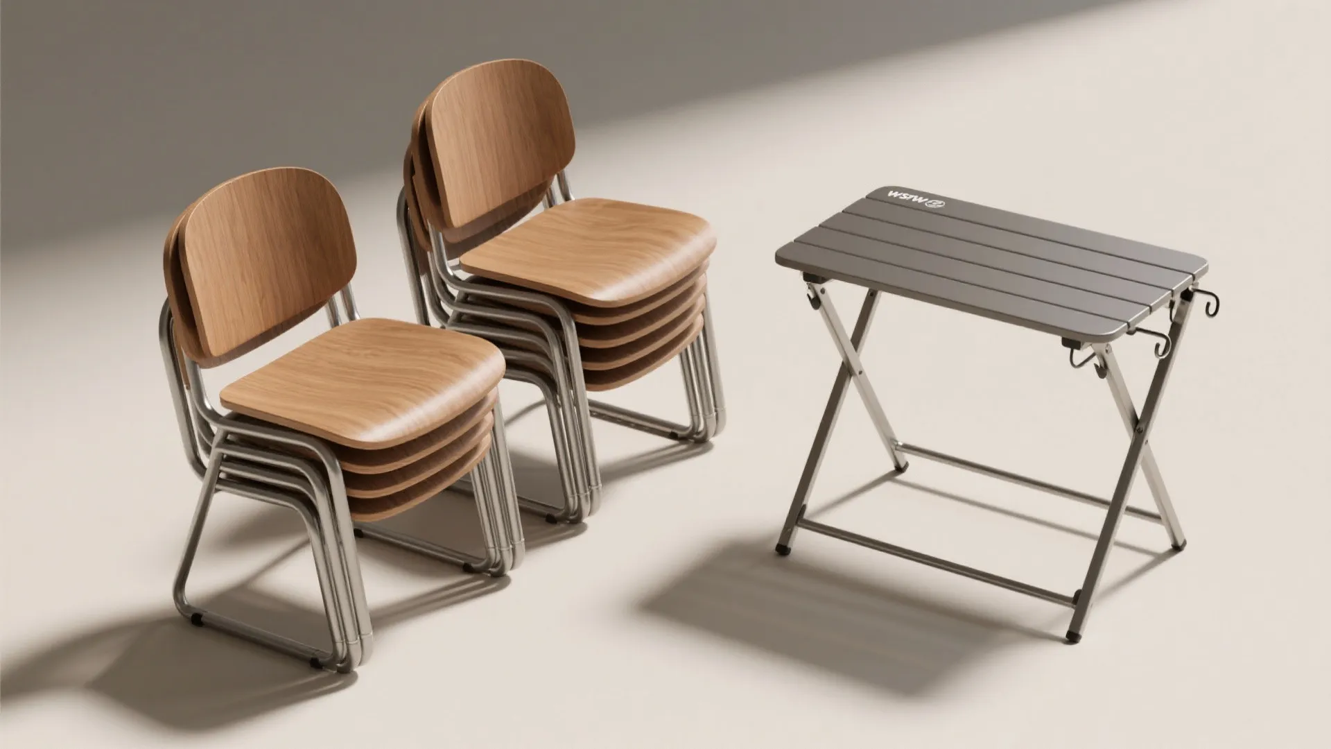 5. Two Stackable Chairs with a Slim Folding Table