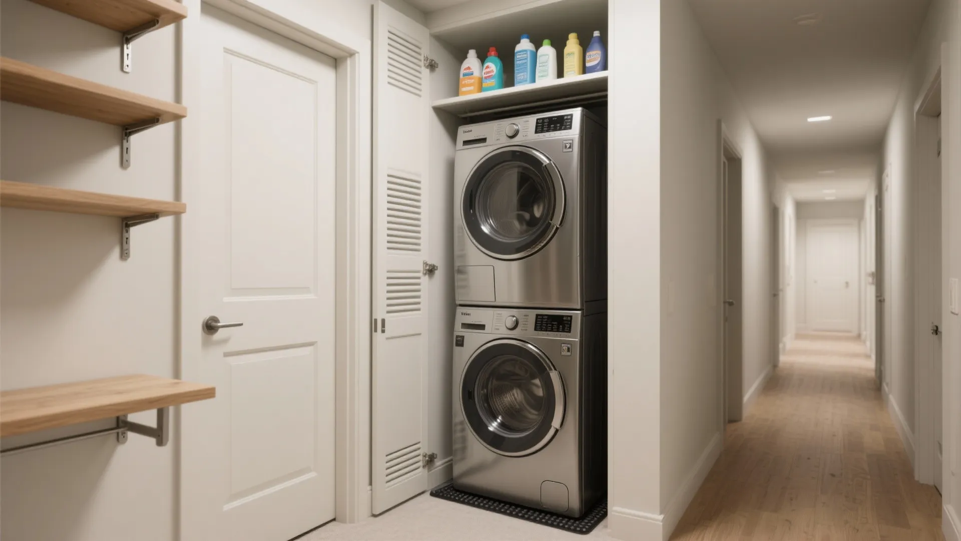 1. Stackable washer and dryer in a tall closet