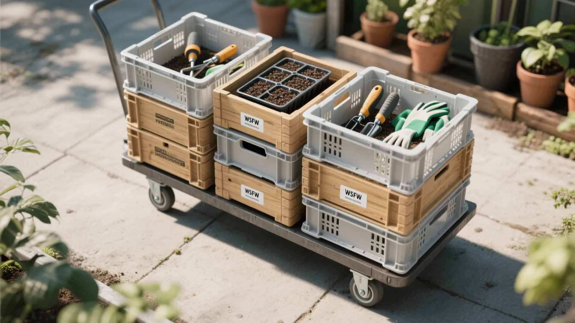 4. Portable storage crates and stackable bins