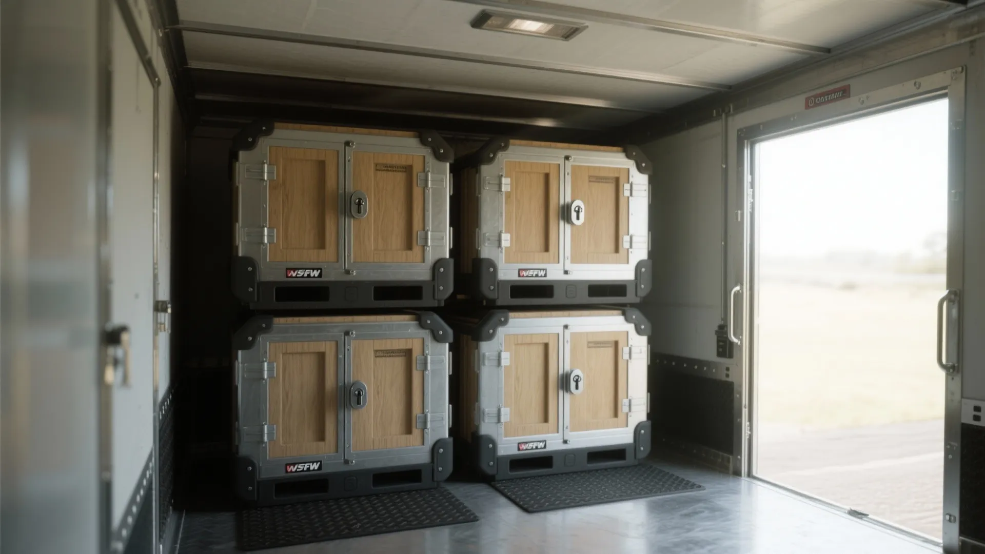 3. Stackable crate units with a lockable front door