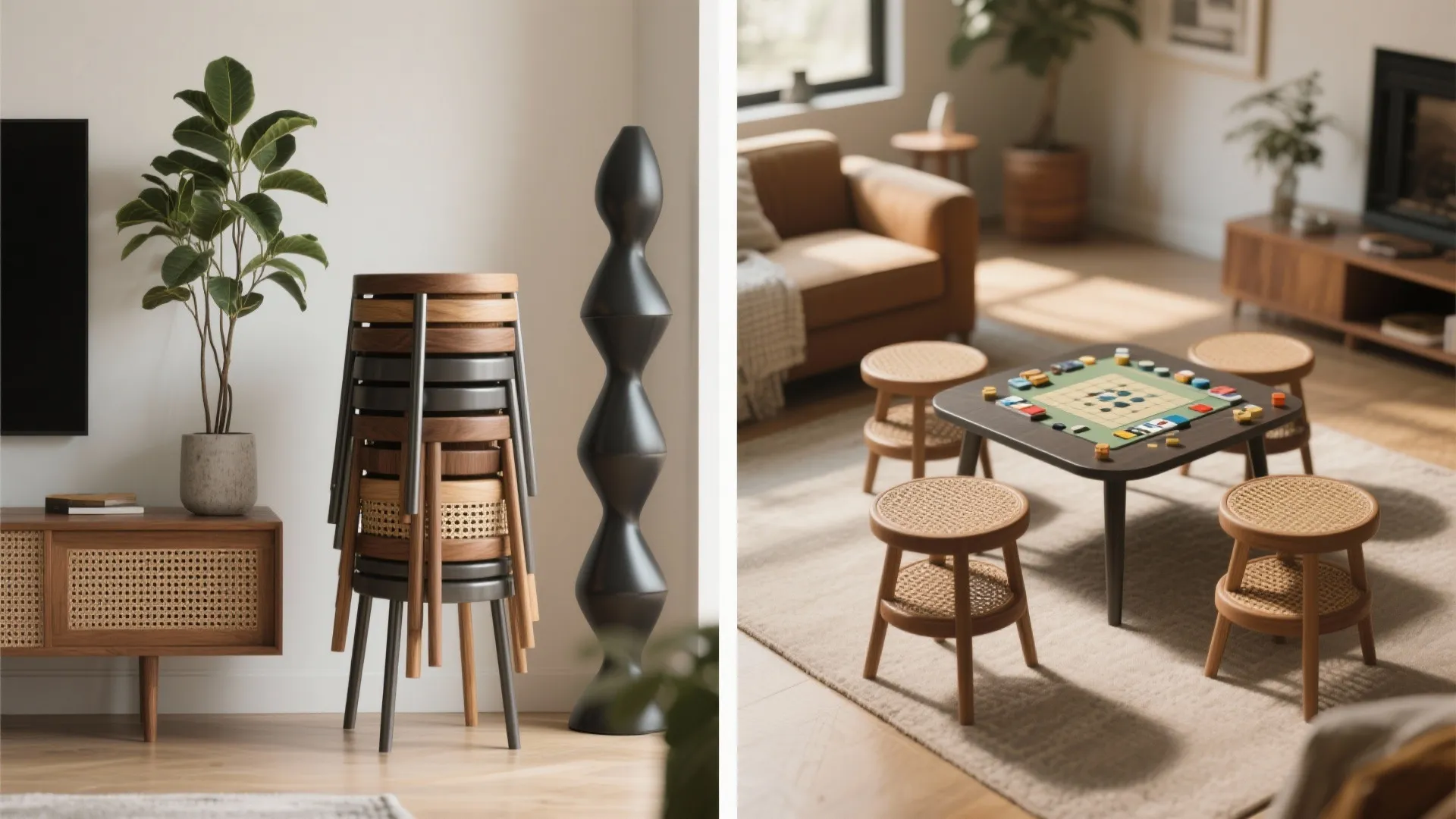 4) Foldable and stackable stools for hosting nights