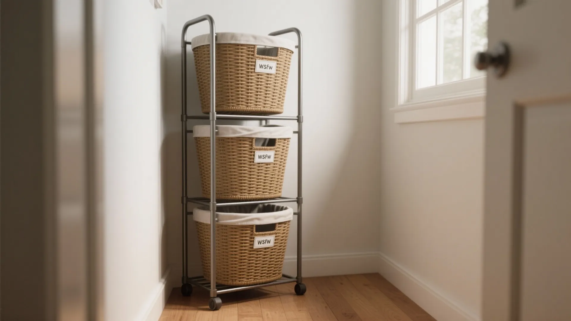 1. Stackable hampers for vertical savings