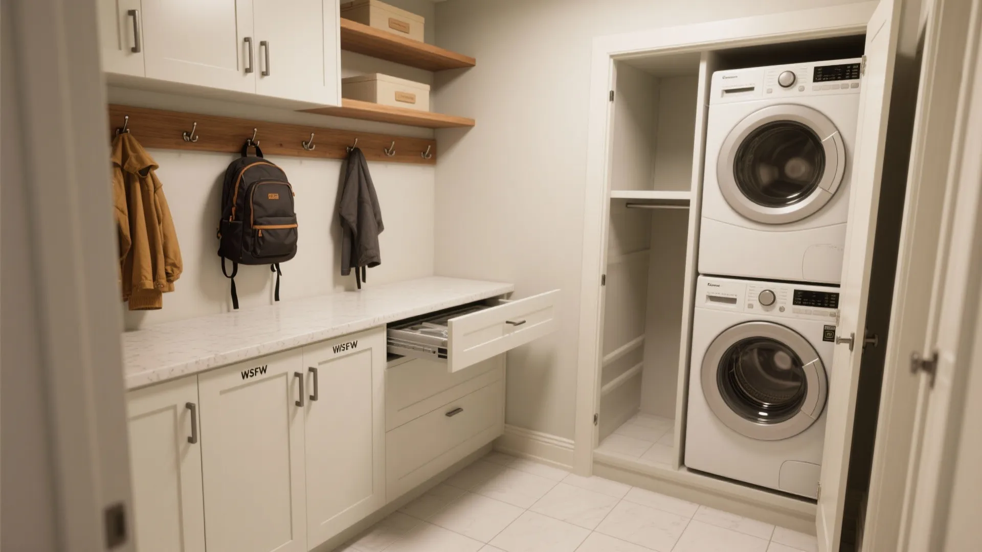 1. Stackable Laundry with Built-in Drop Zones