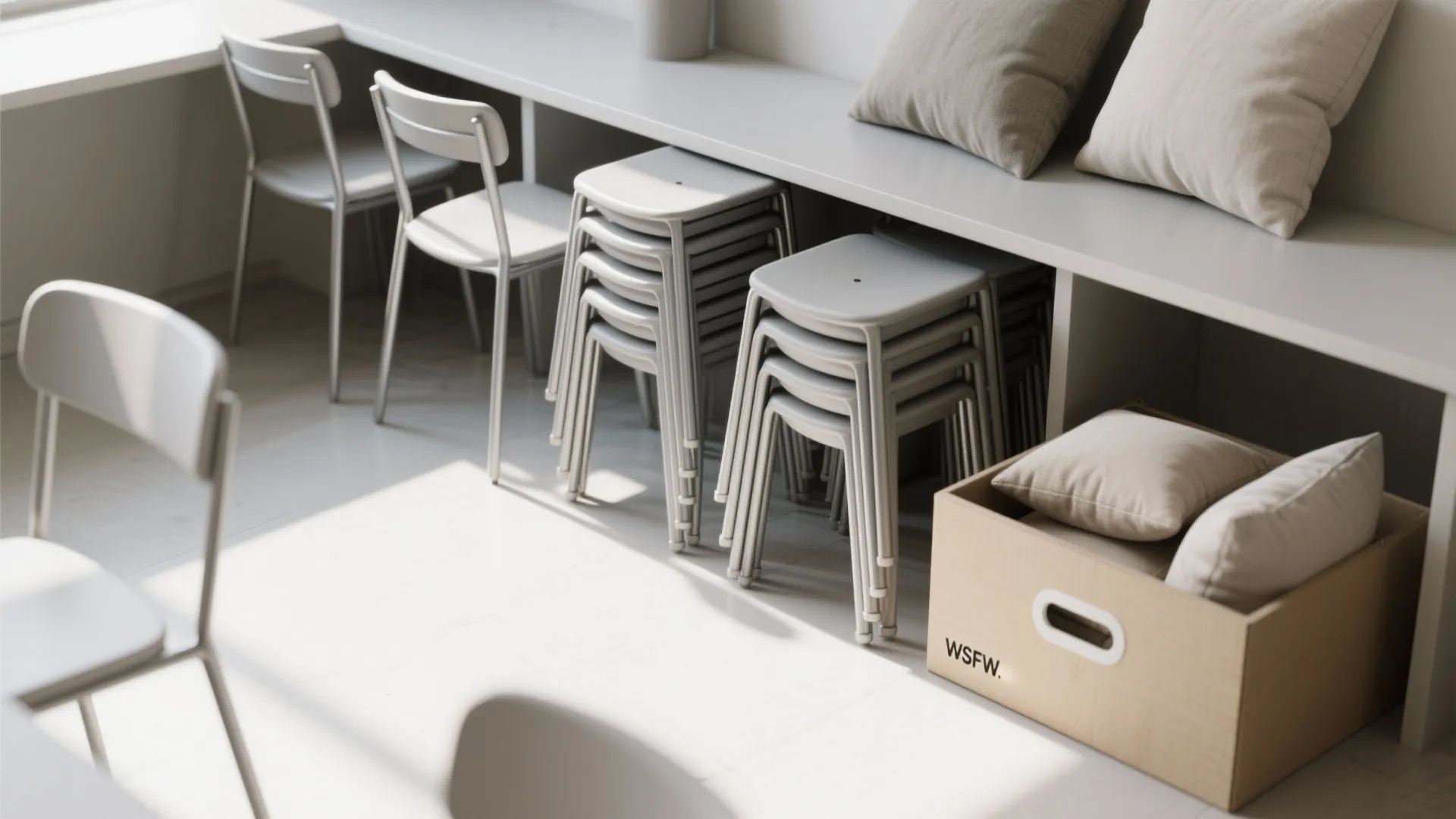 4. Stackable, lightweight seating that tucks away