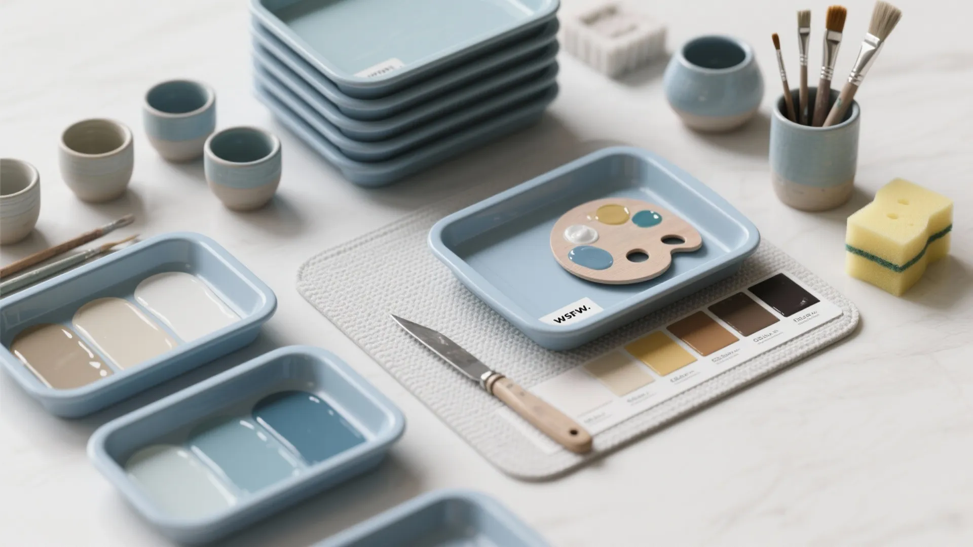 2. Use washable, stackable trays for glazing and tools