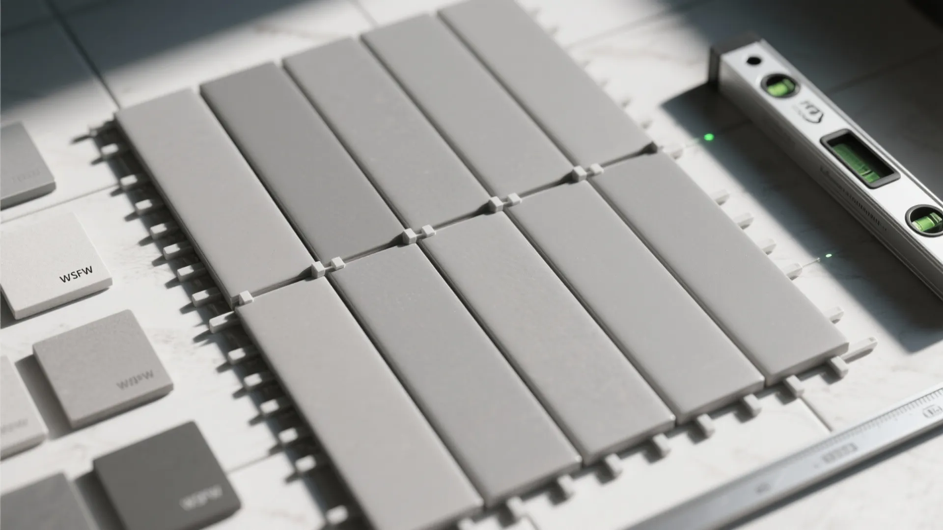 Vertical Stack Bond with Slim Tiles to Stretch a Small Elevation