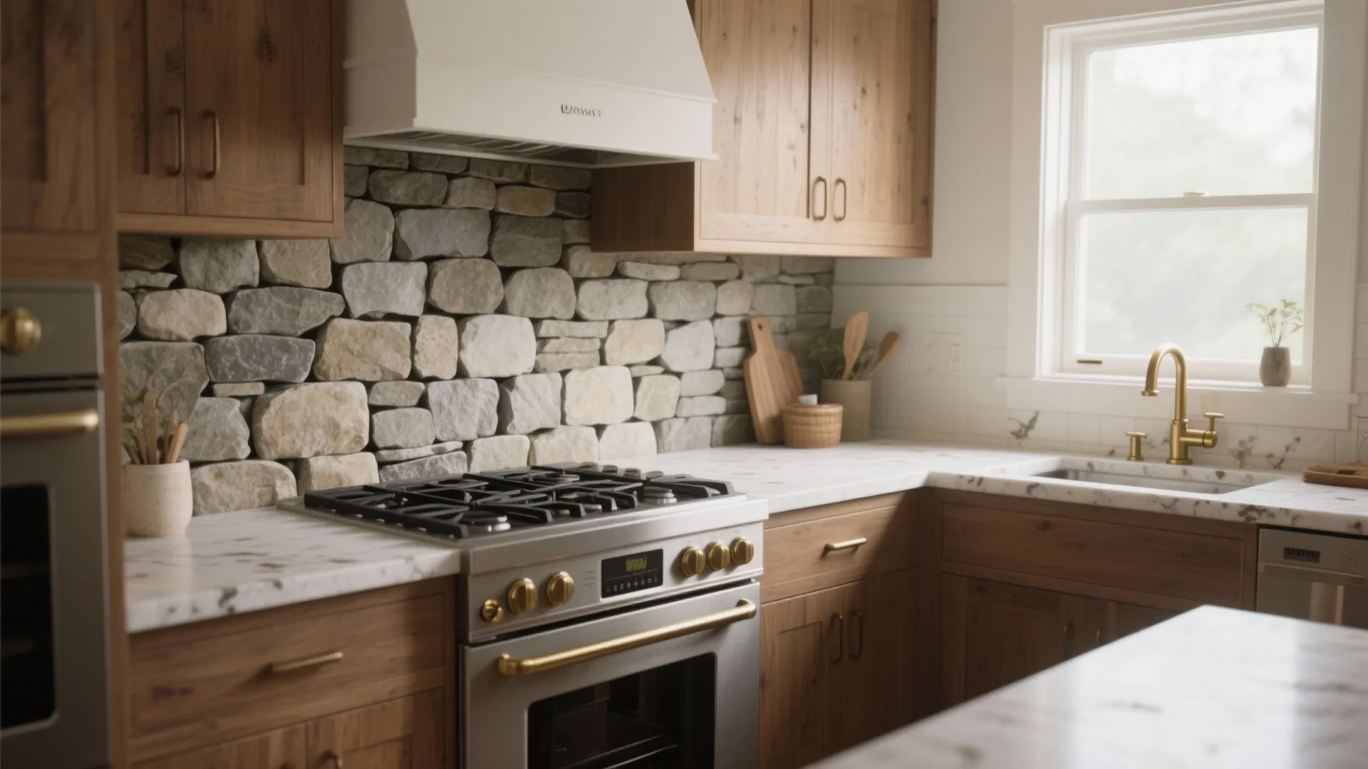 2. Half-height kitchen backsplash in stacked stone