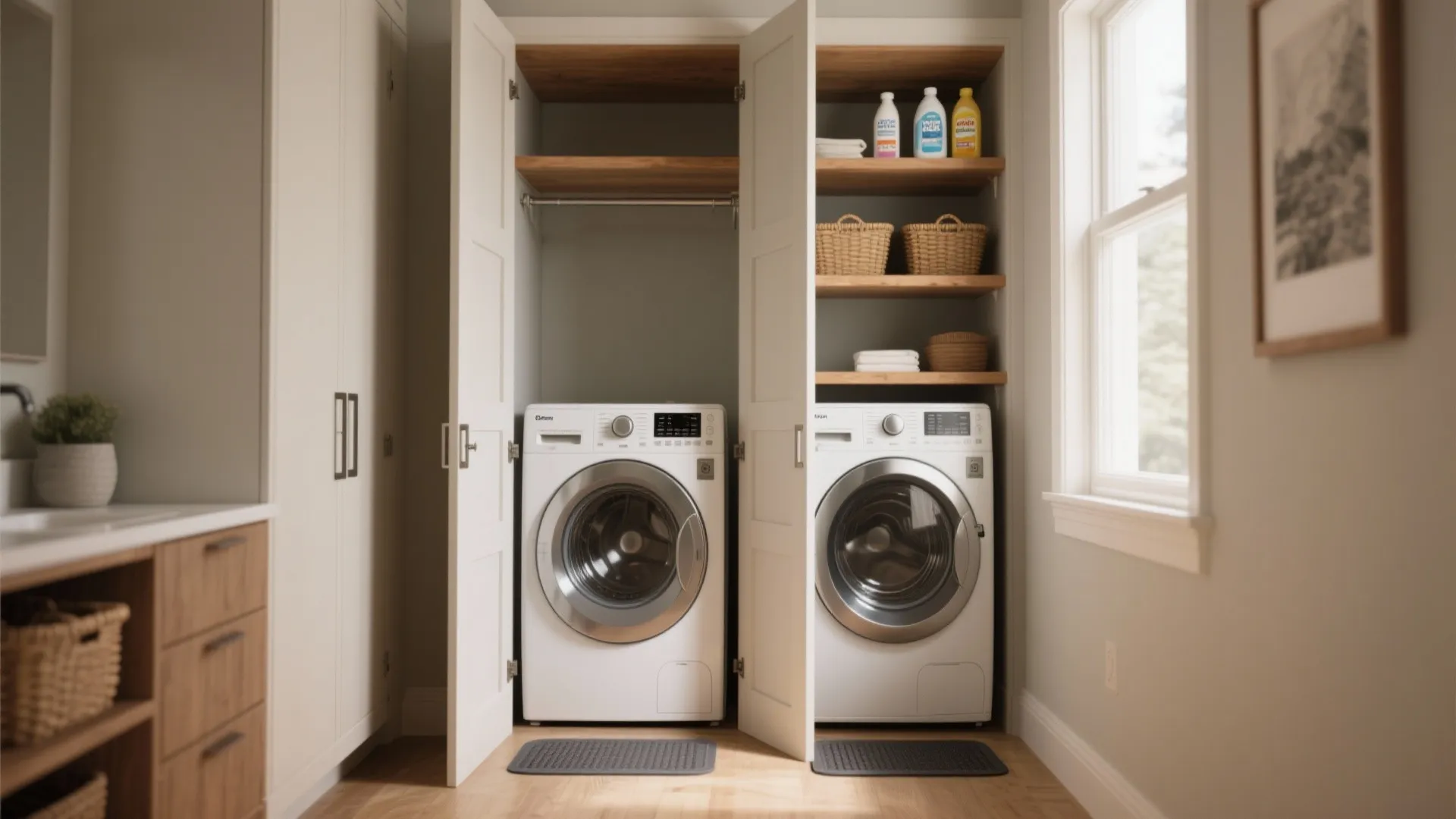 1. Stackable washer-dryer in a closet nook