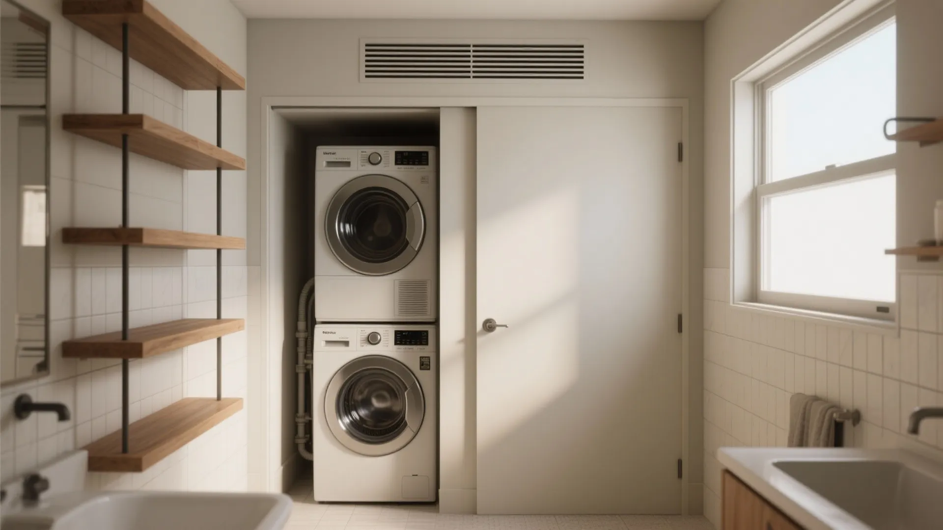 1. Stack washer-dryer in a recessed closet