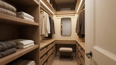 Modern Walk-In Closet with Built-In Lighting & Smart Storage