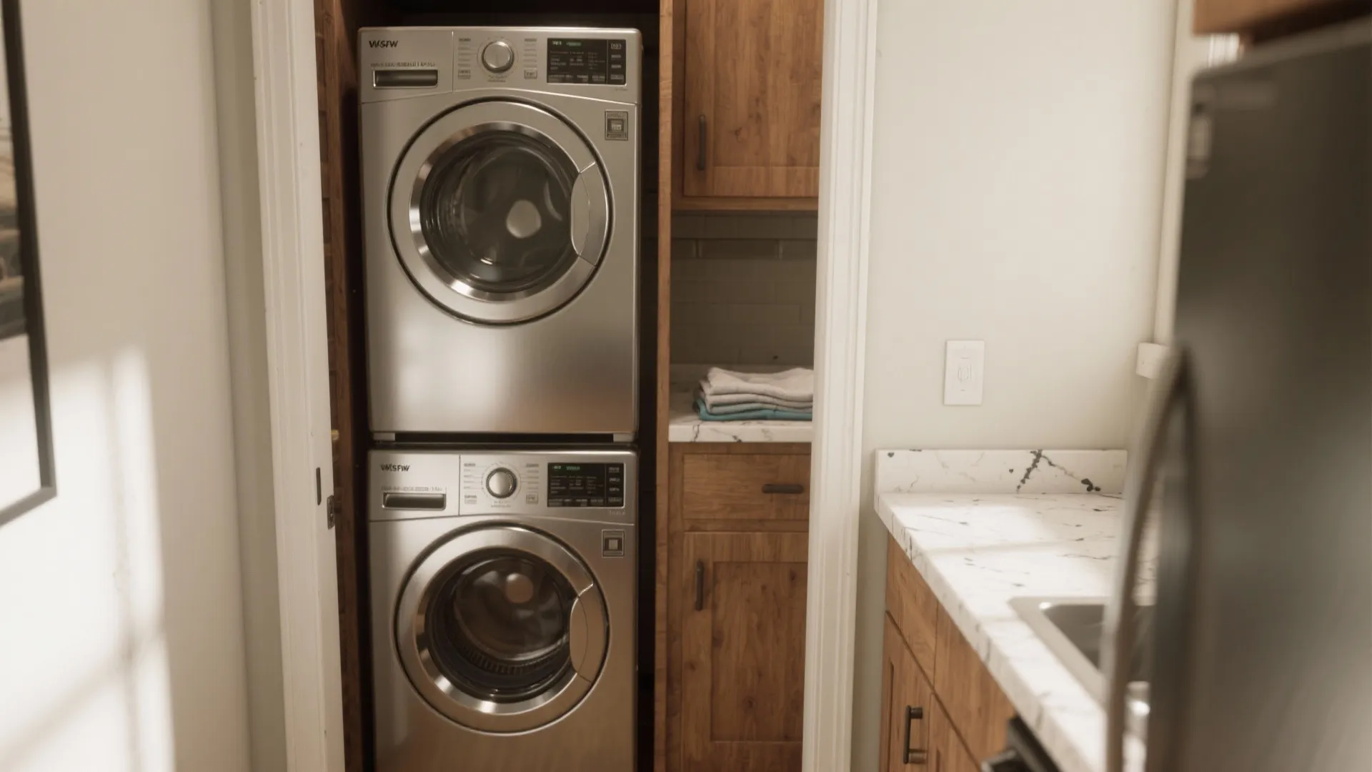 1. Stackable appliances with a built-in countertop