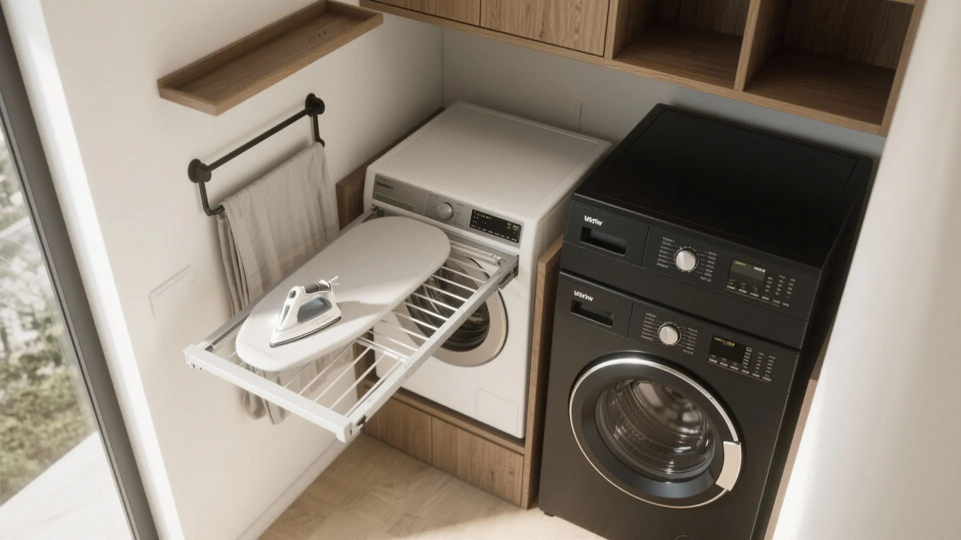4. Stackable washer-dryer with a hidden drying rack
