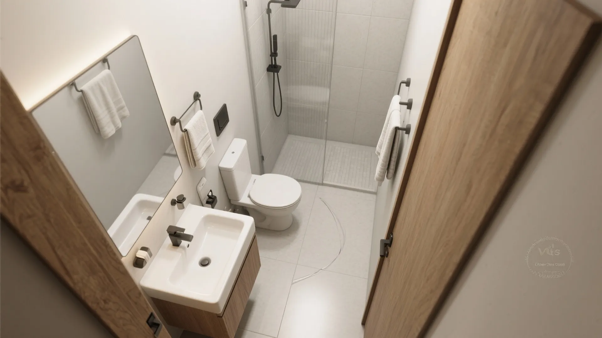 3. Stacked Fixtures Along One Wall