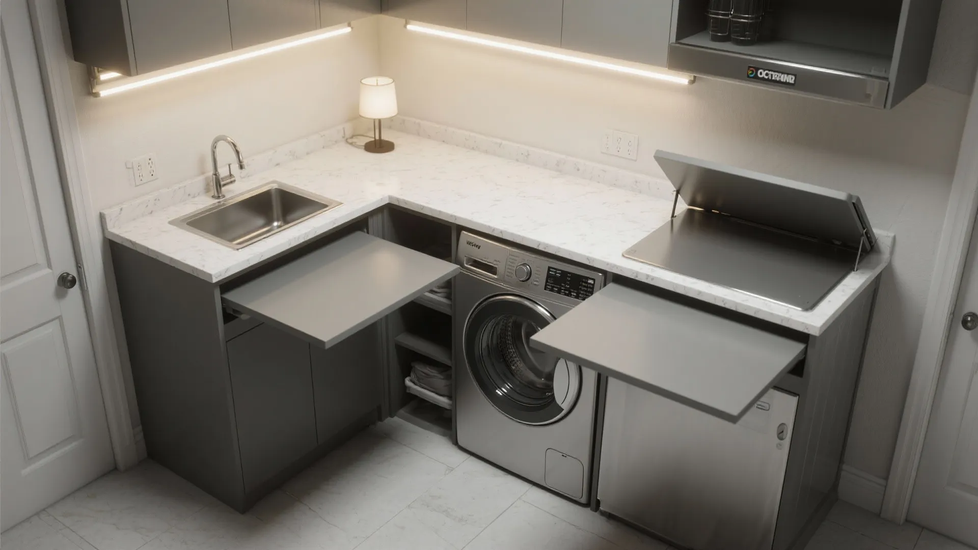 3. Stack appliances + fold-down countertop