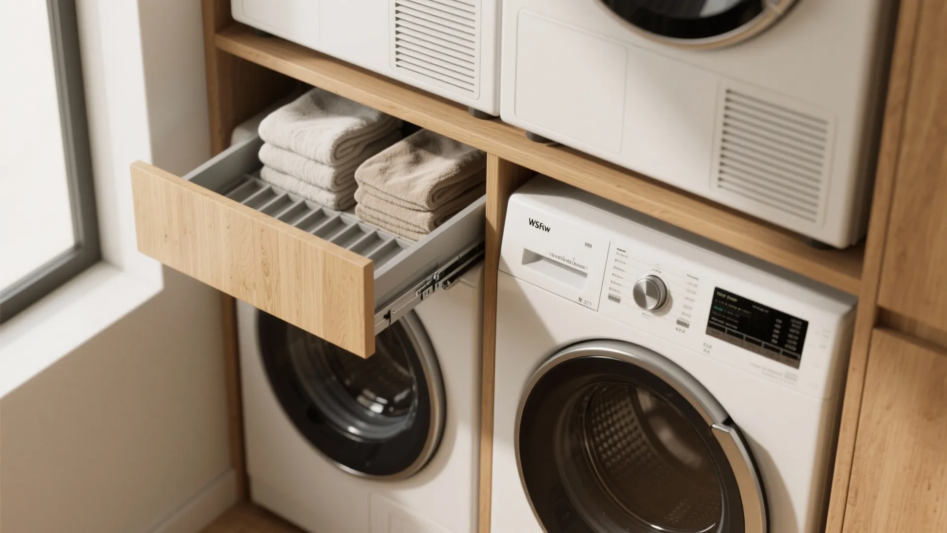 1. Vertical stacking + pull-out folding station