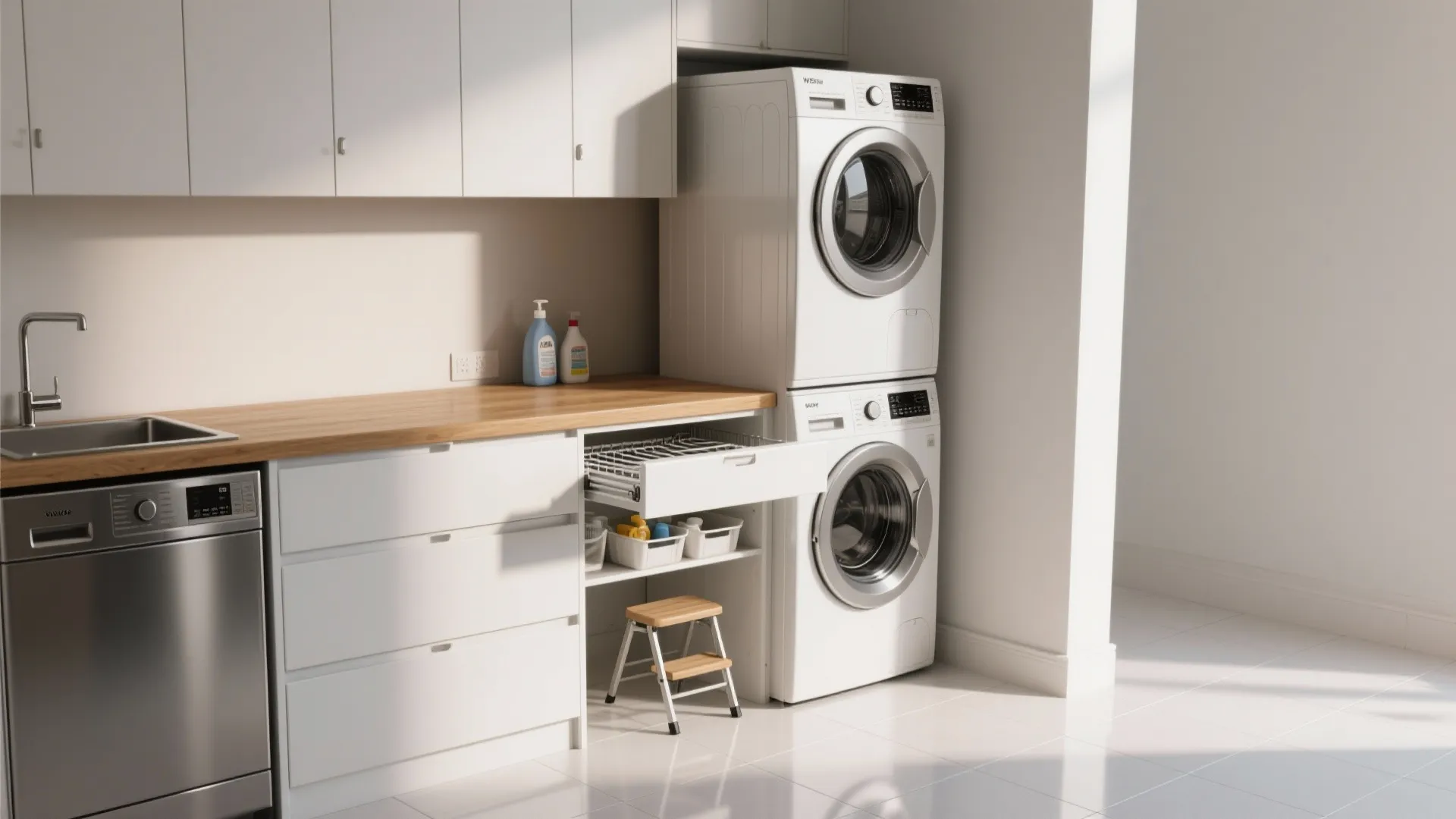 1. Stacked Washer-Dryer with Folding Nook