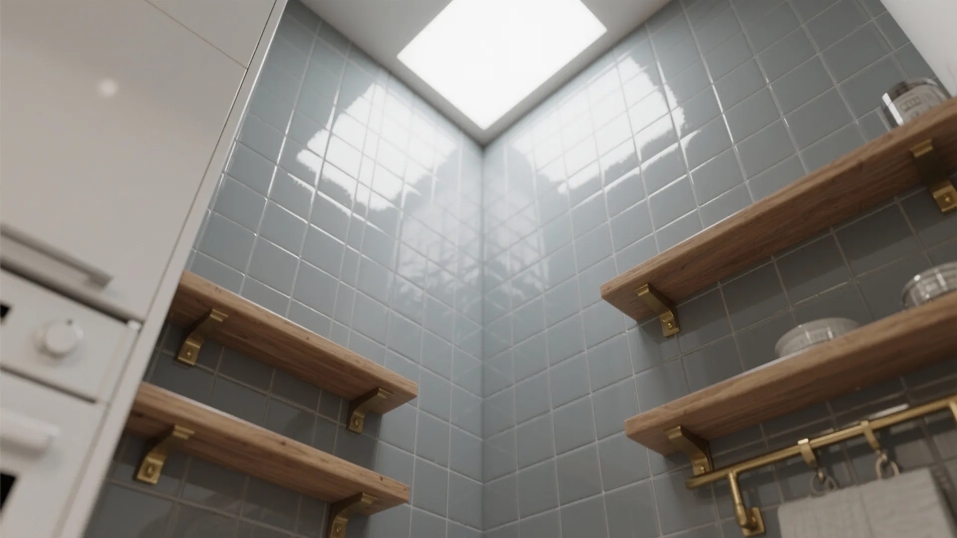 2. Stacked Glossy Gray Tiles for Vertical Pull