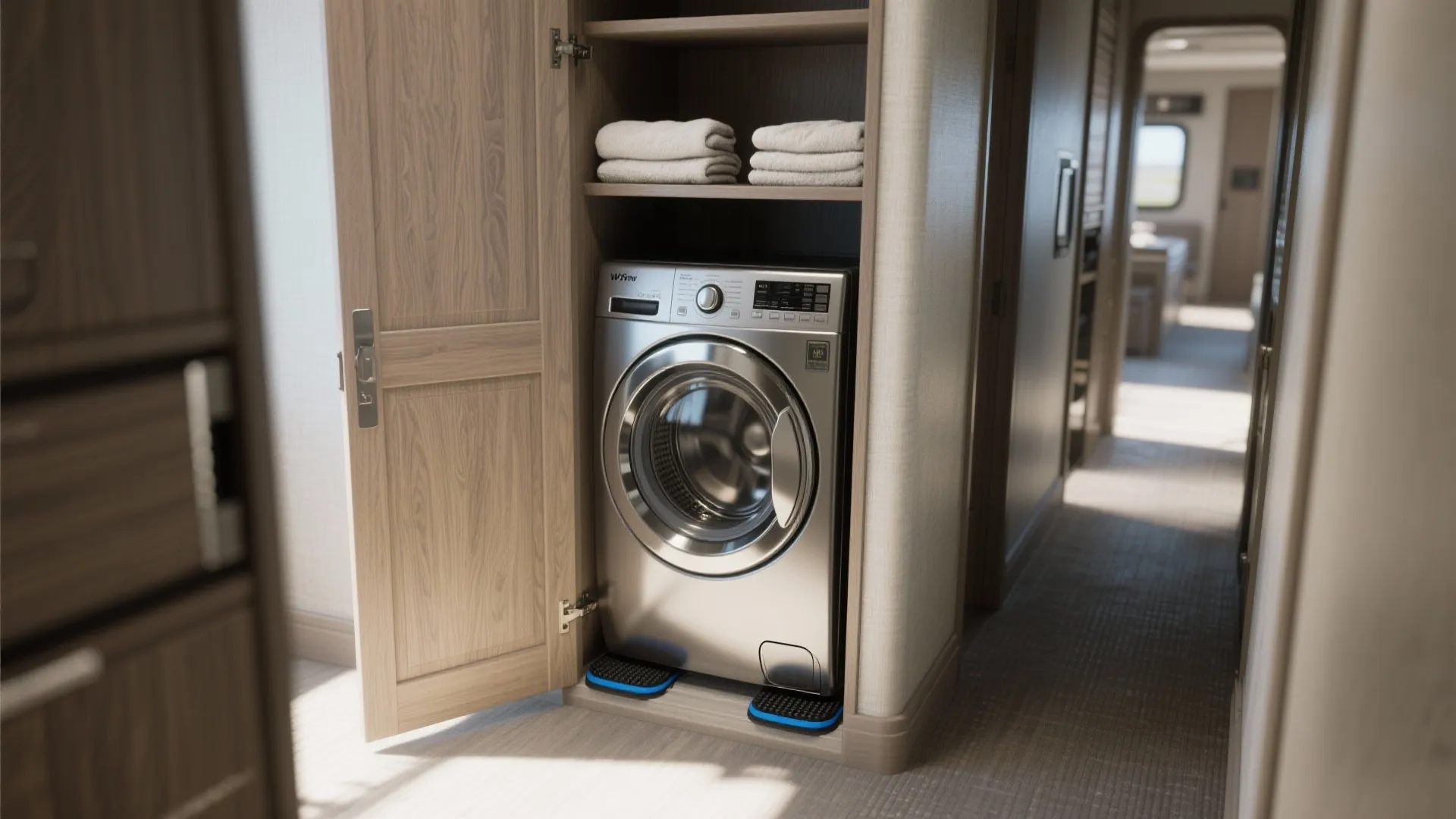 1. Stackable washer-dryer in a hallway closet